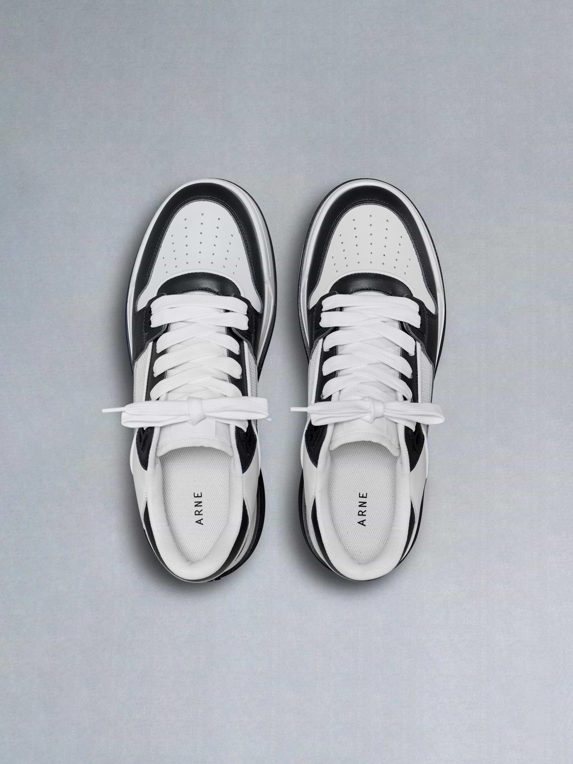 Leather Basket Trainer in White Black