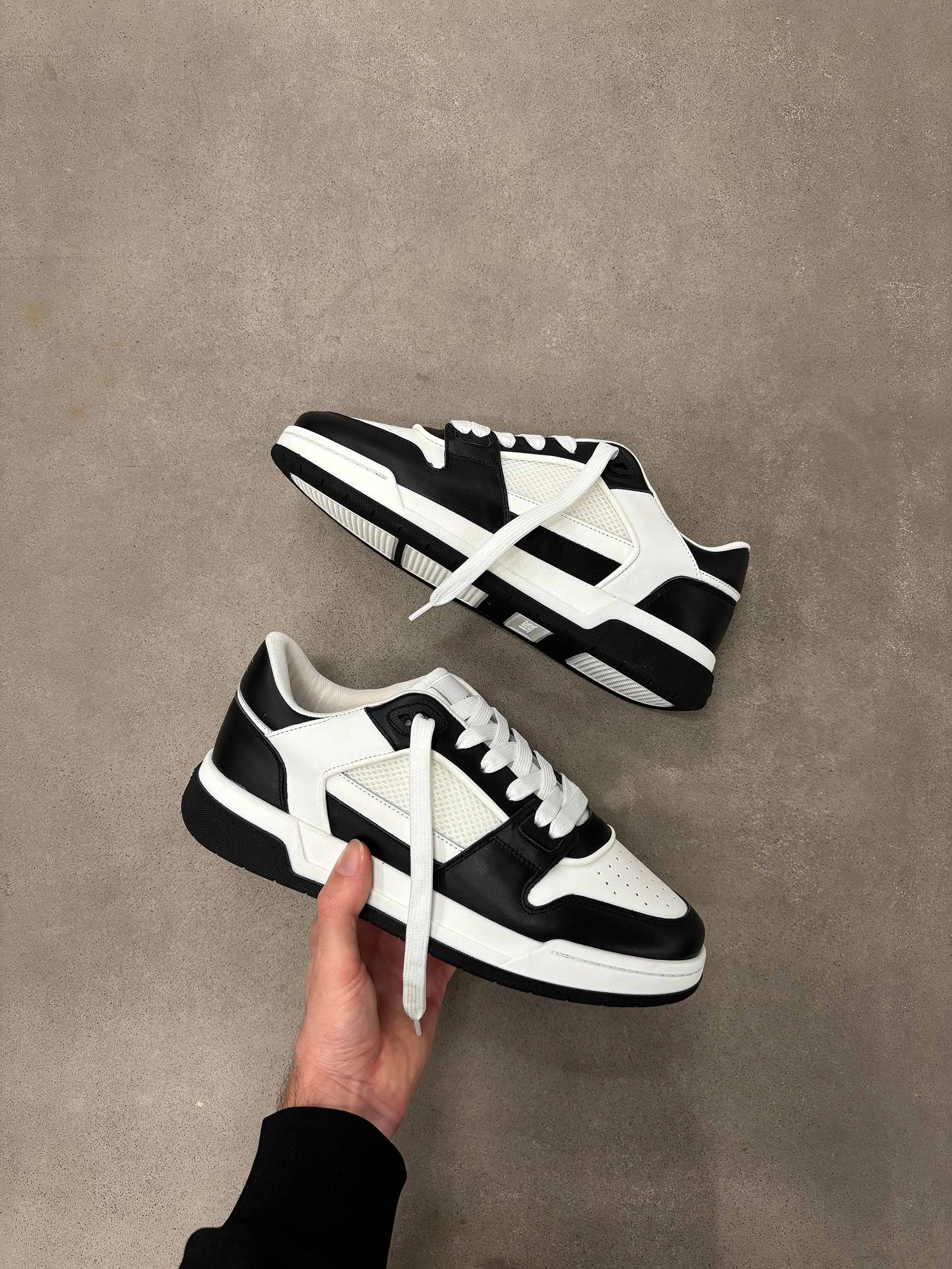 Leather Basket Trainer in White Black