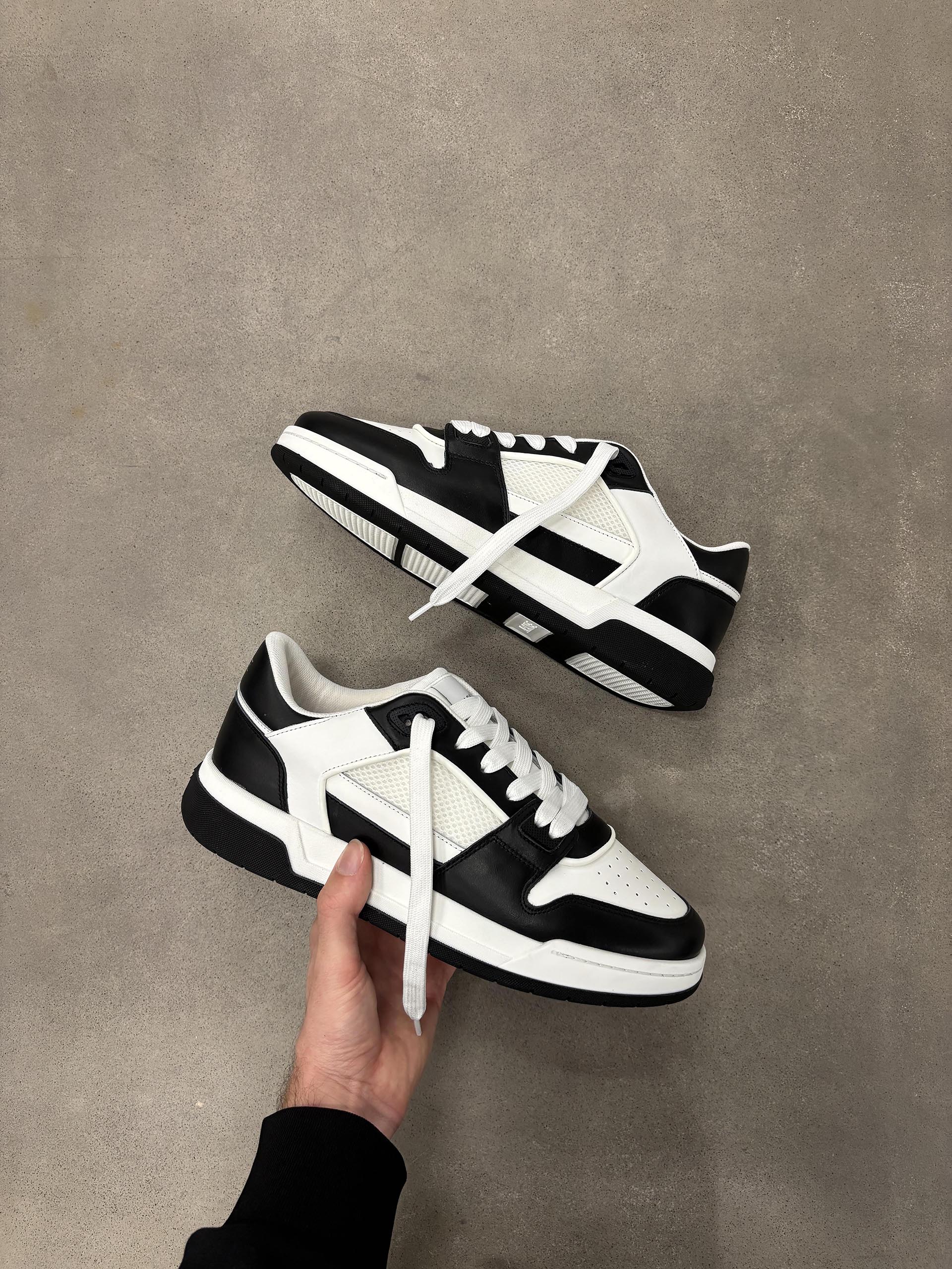 Mens Leather Basket Trainer in White Black