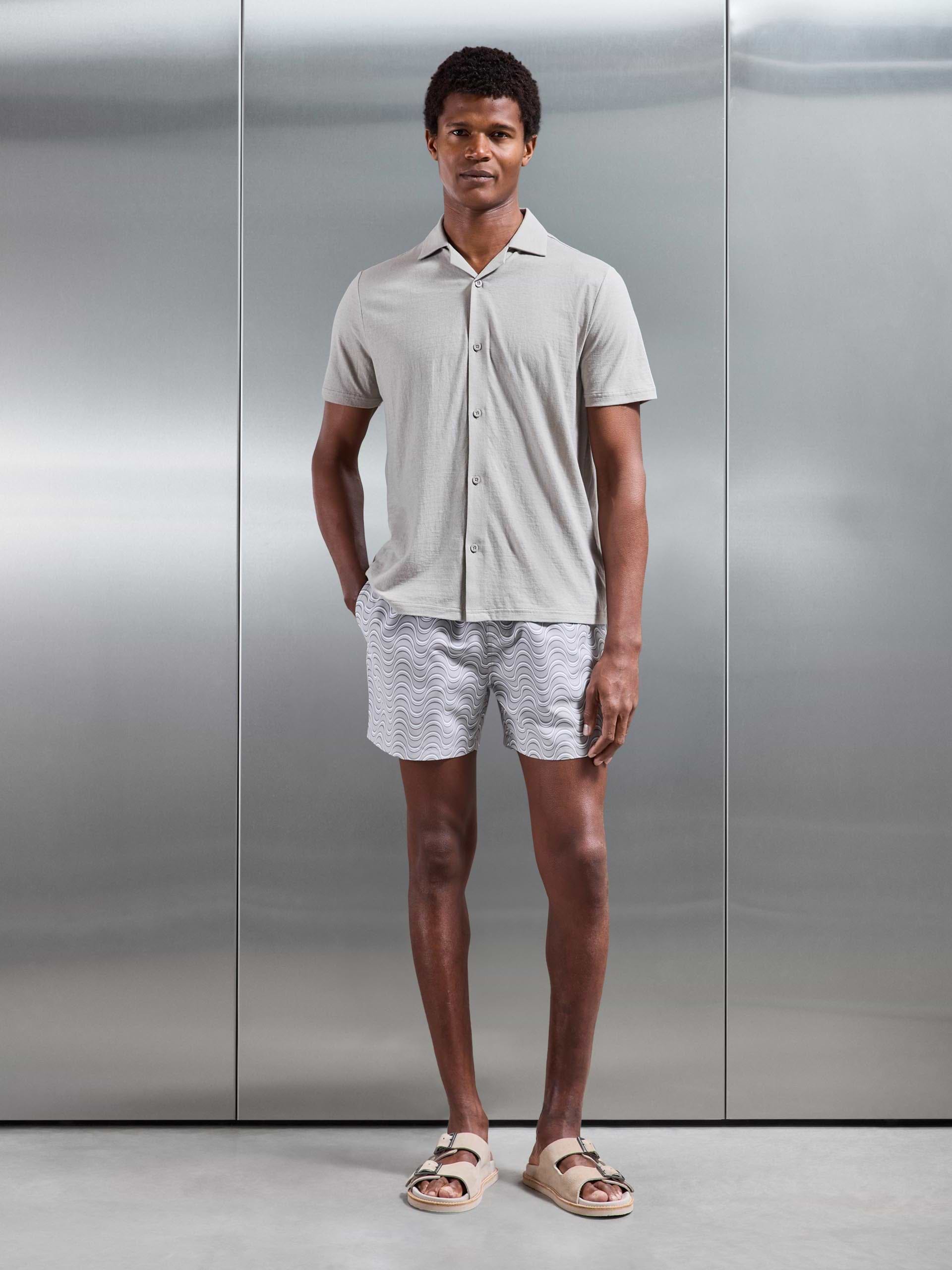 Mens Linen Blend Revere Collar Shirt in Stone