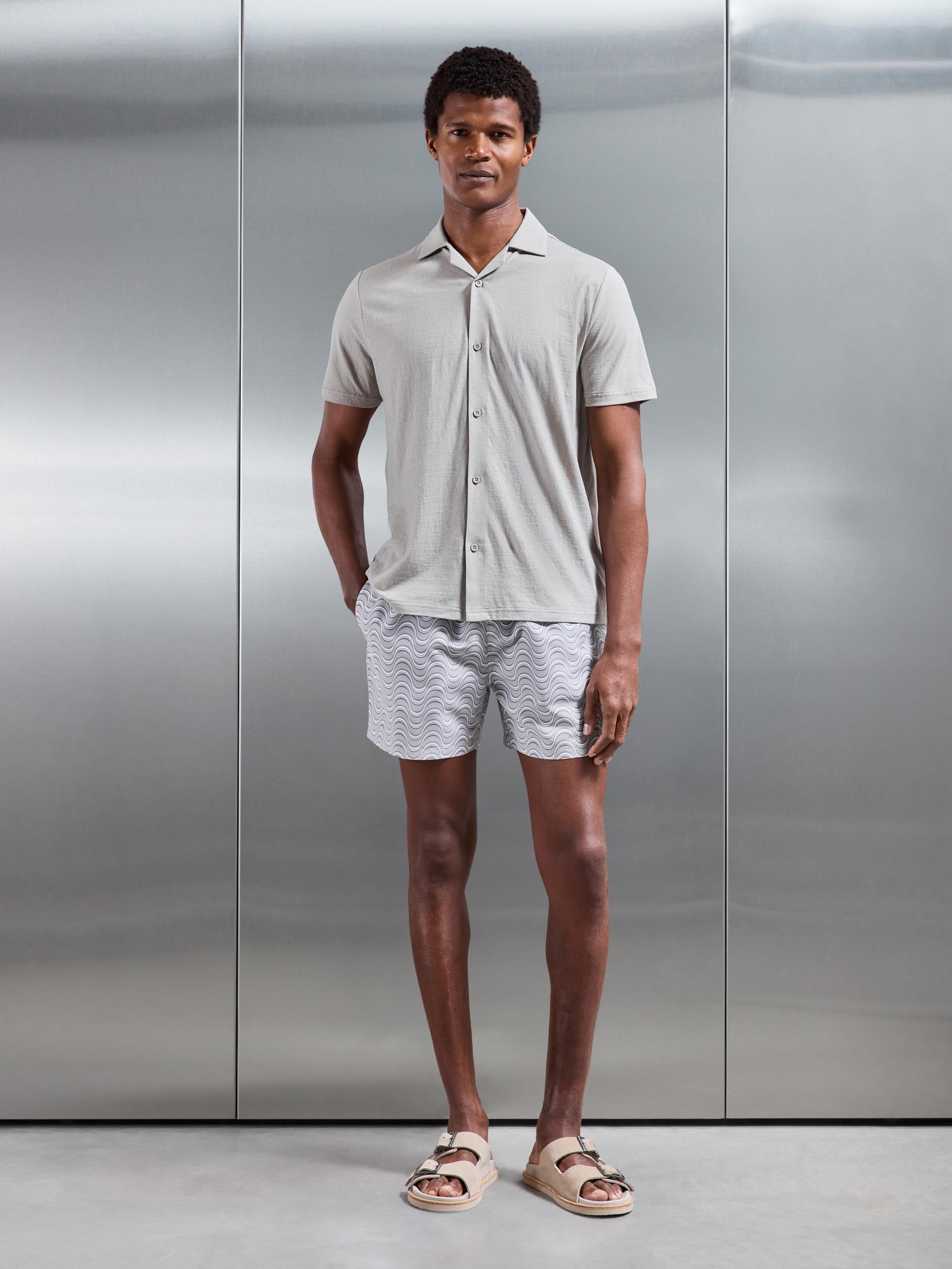 Mens Linen Blend Revere Collar Shirt in Stone