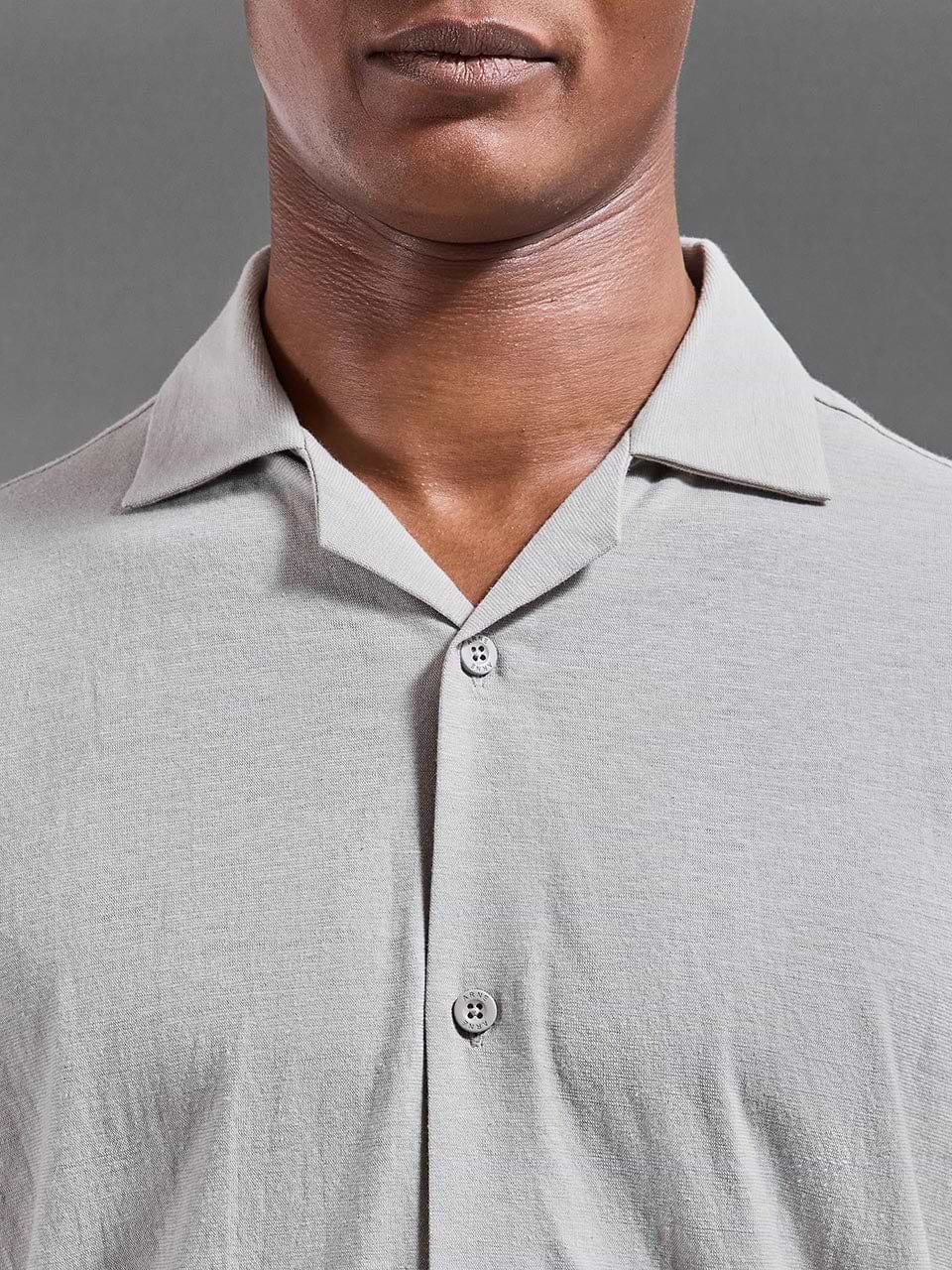 Linen Blend Revere Collar Shirt in Stone