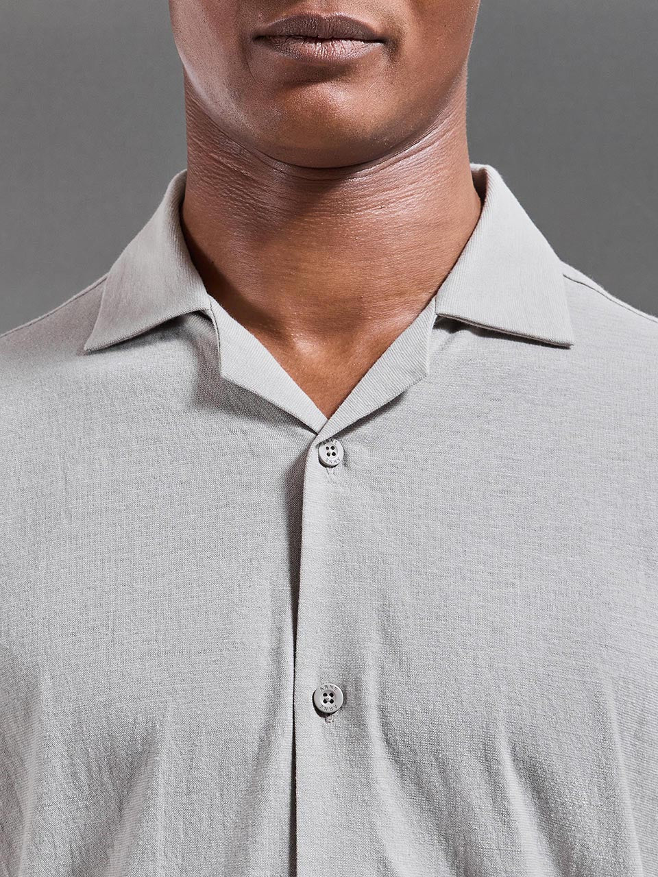 Mens Linen Blend Revere Collar Shirt in Stone