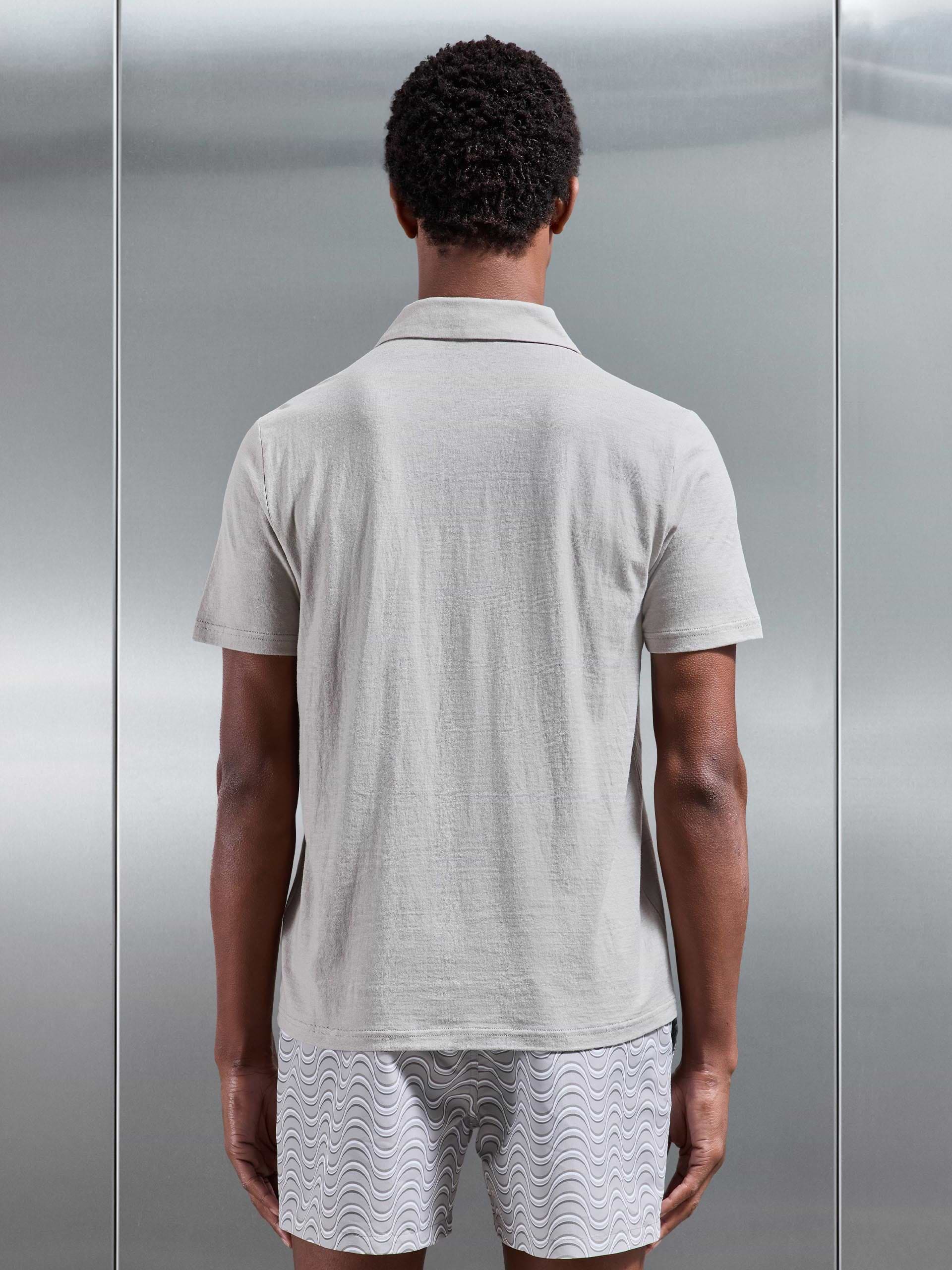 Linen Blend Revere Collar Shirt in Stone