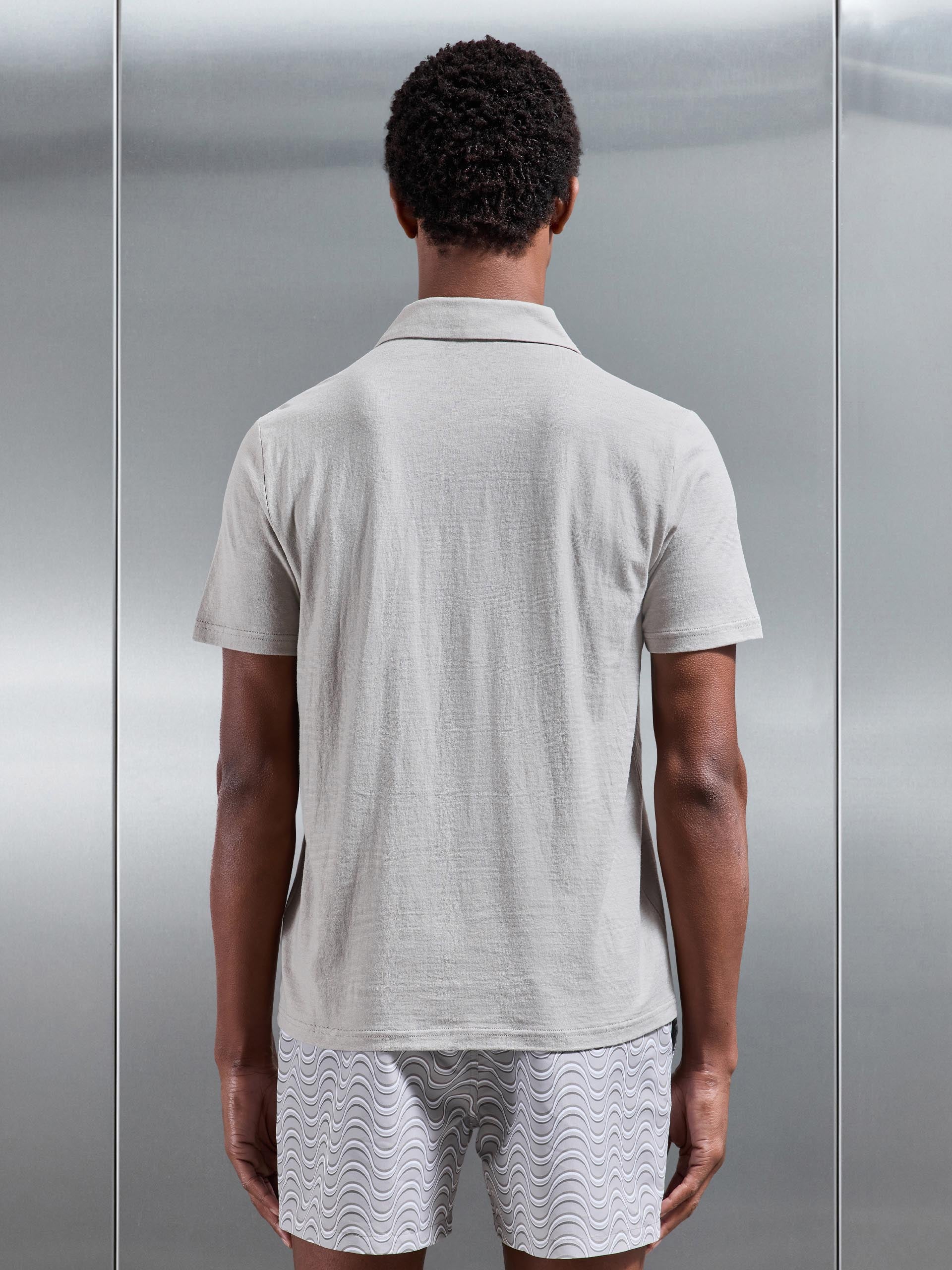 Mens Linen Blend Revere Collar Shirt in Stone