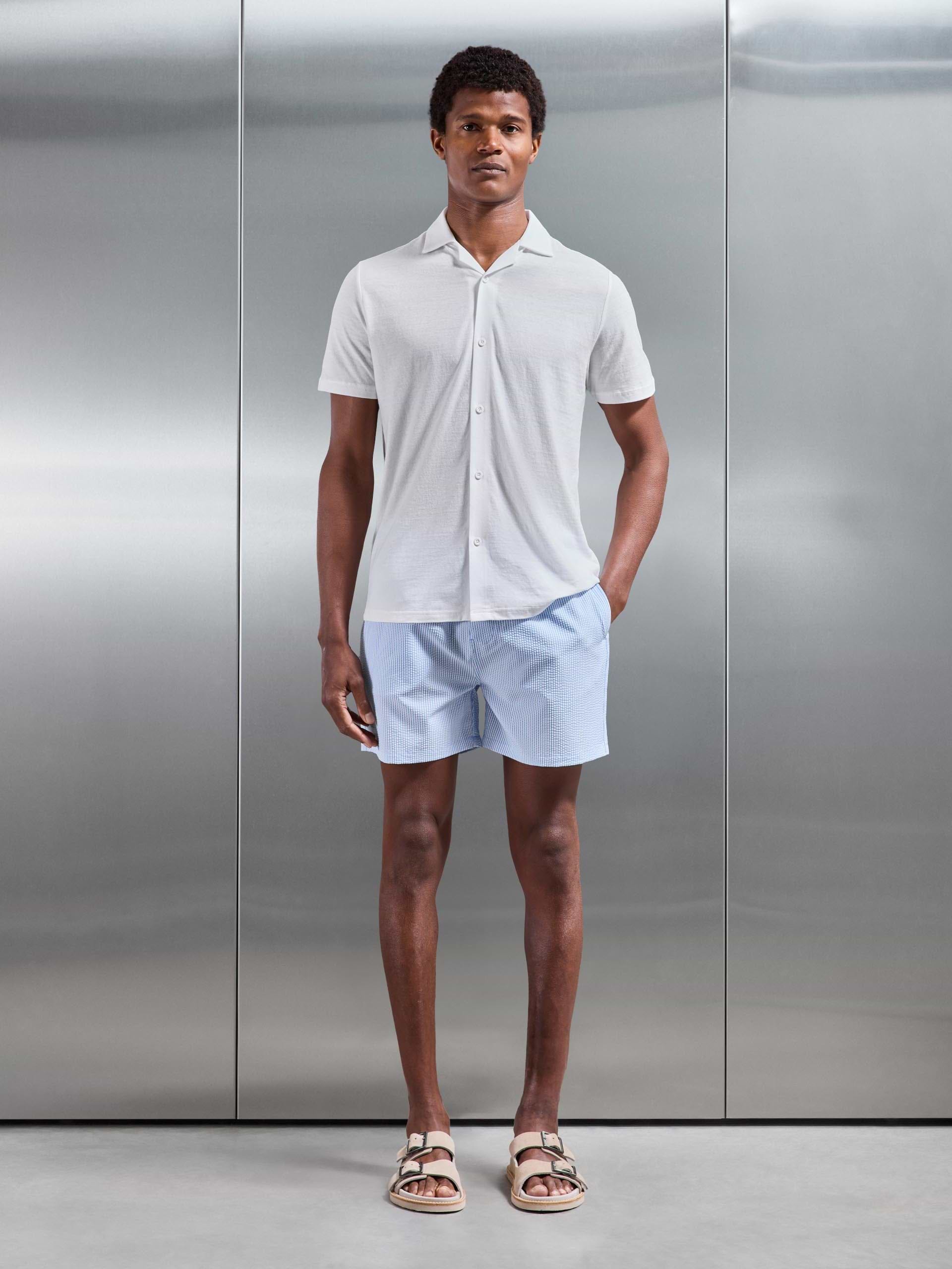 Mens Linen Blend Revere Collar Shirt in White
