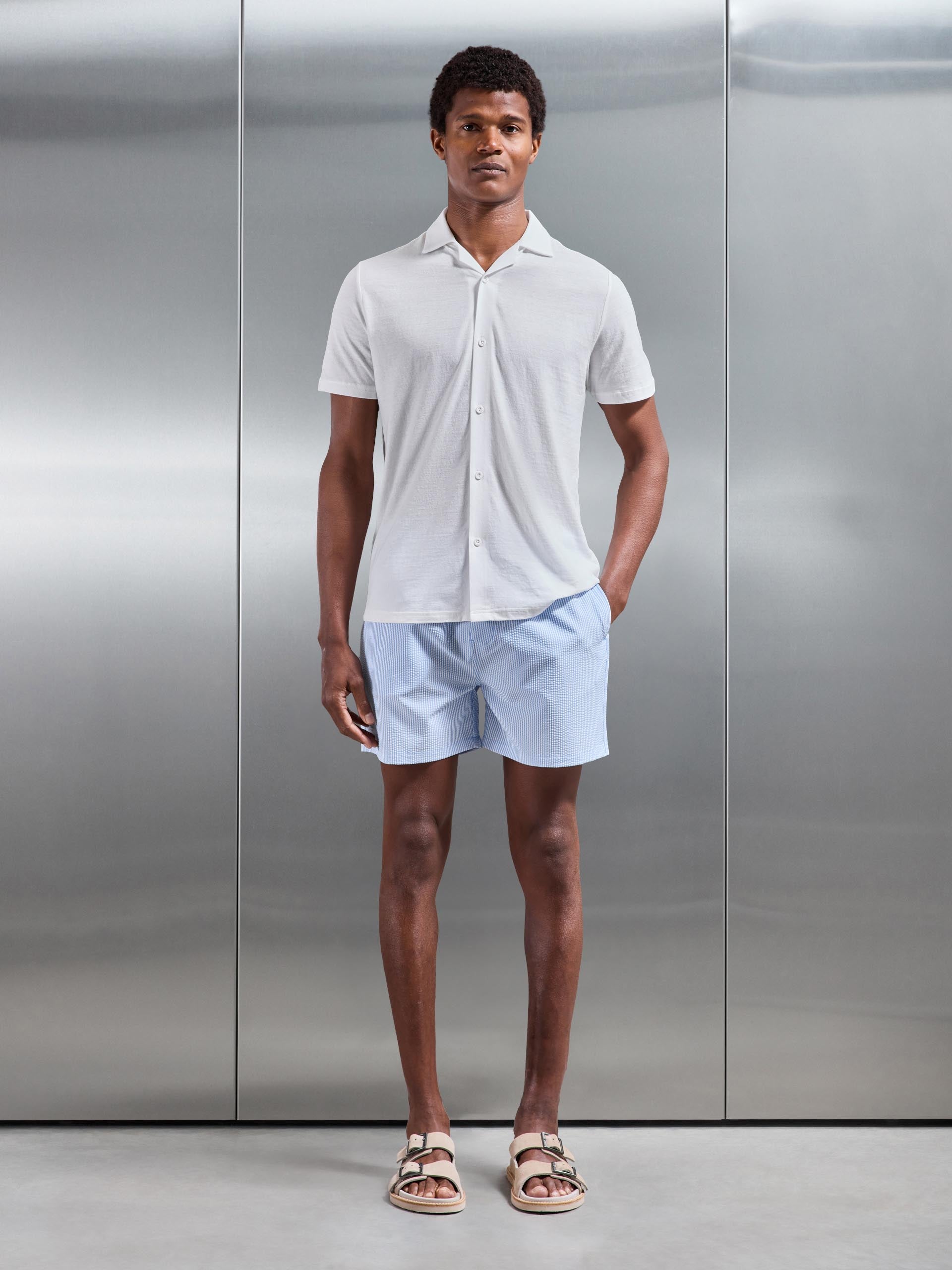 Mens Linen Blend Revere Collar Shirt in White