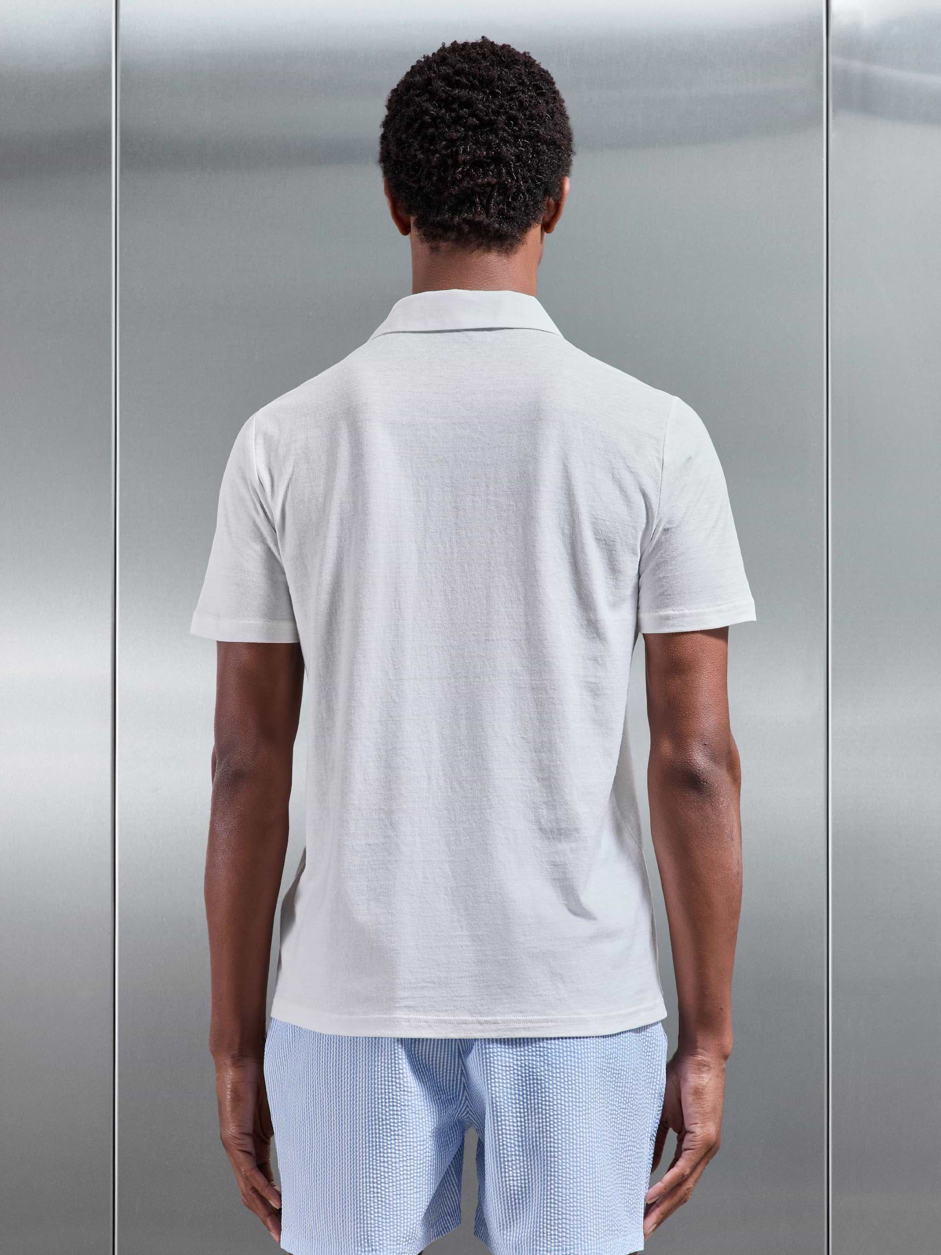 Linen Blend Revere Collar Shirt in White