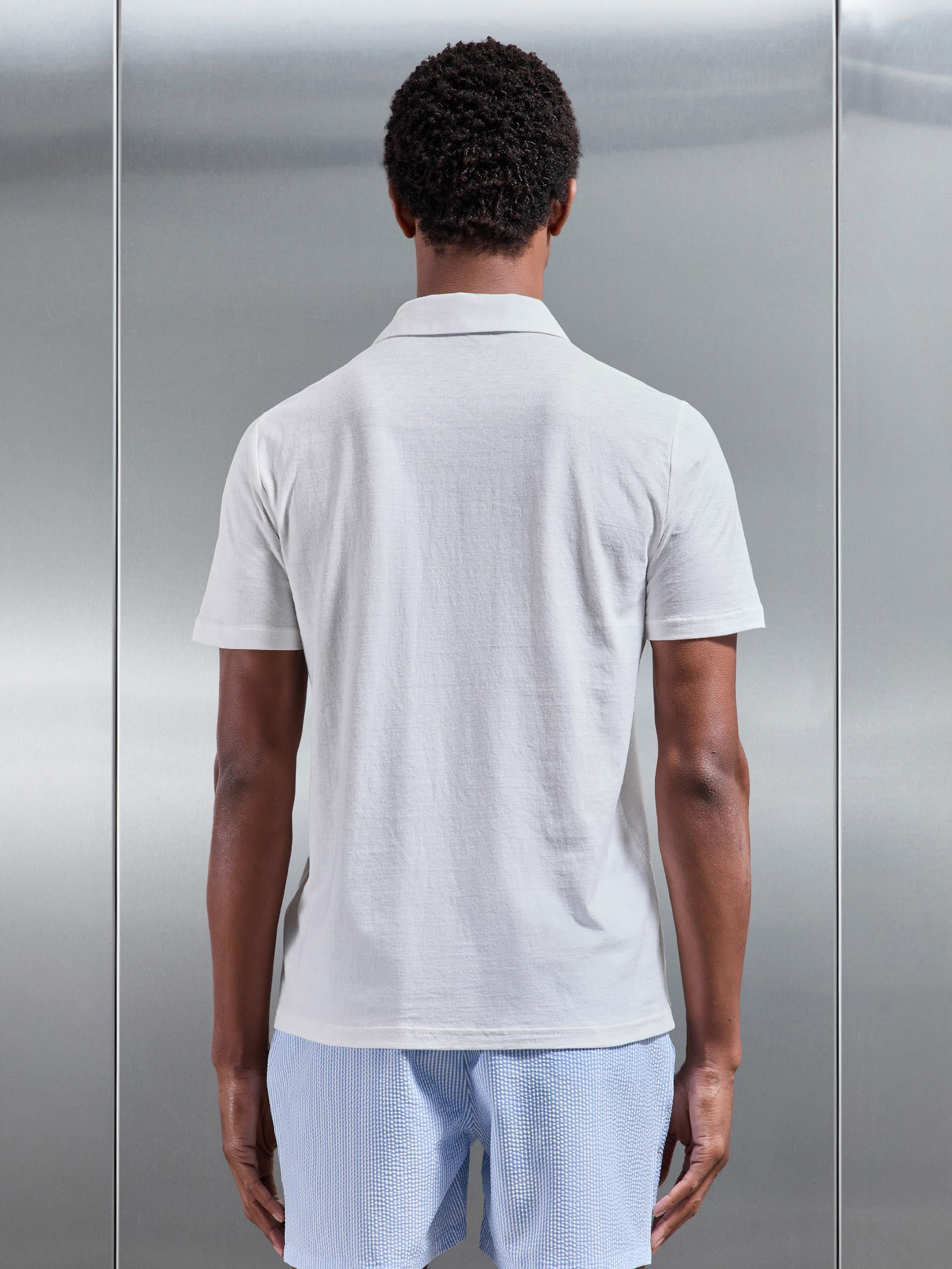 Mens Linen Blend Revere Collar Shirt in White