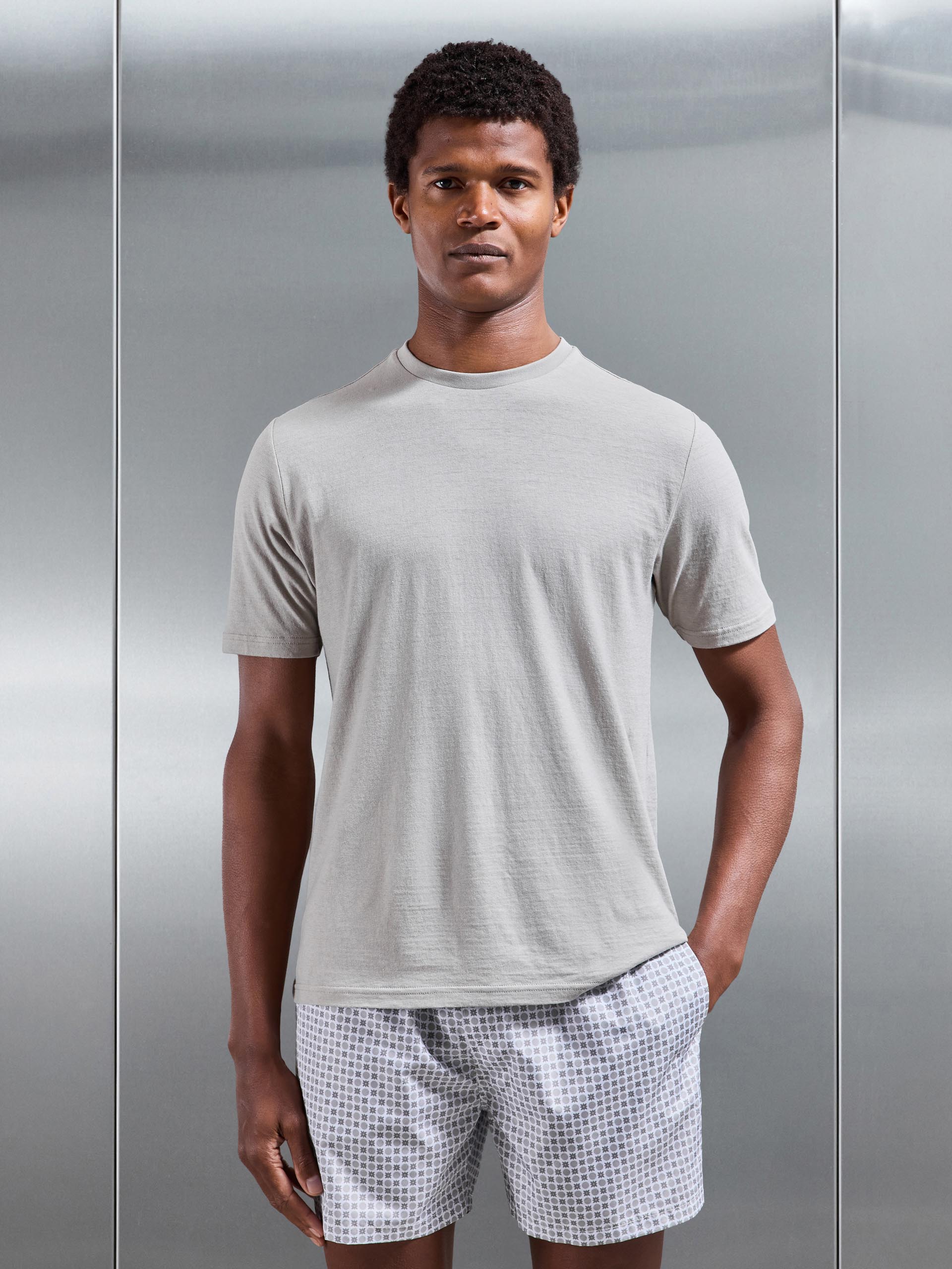 Mens Linen Blend T-Shirt in Stone