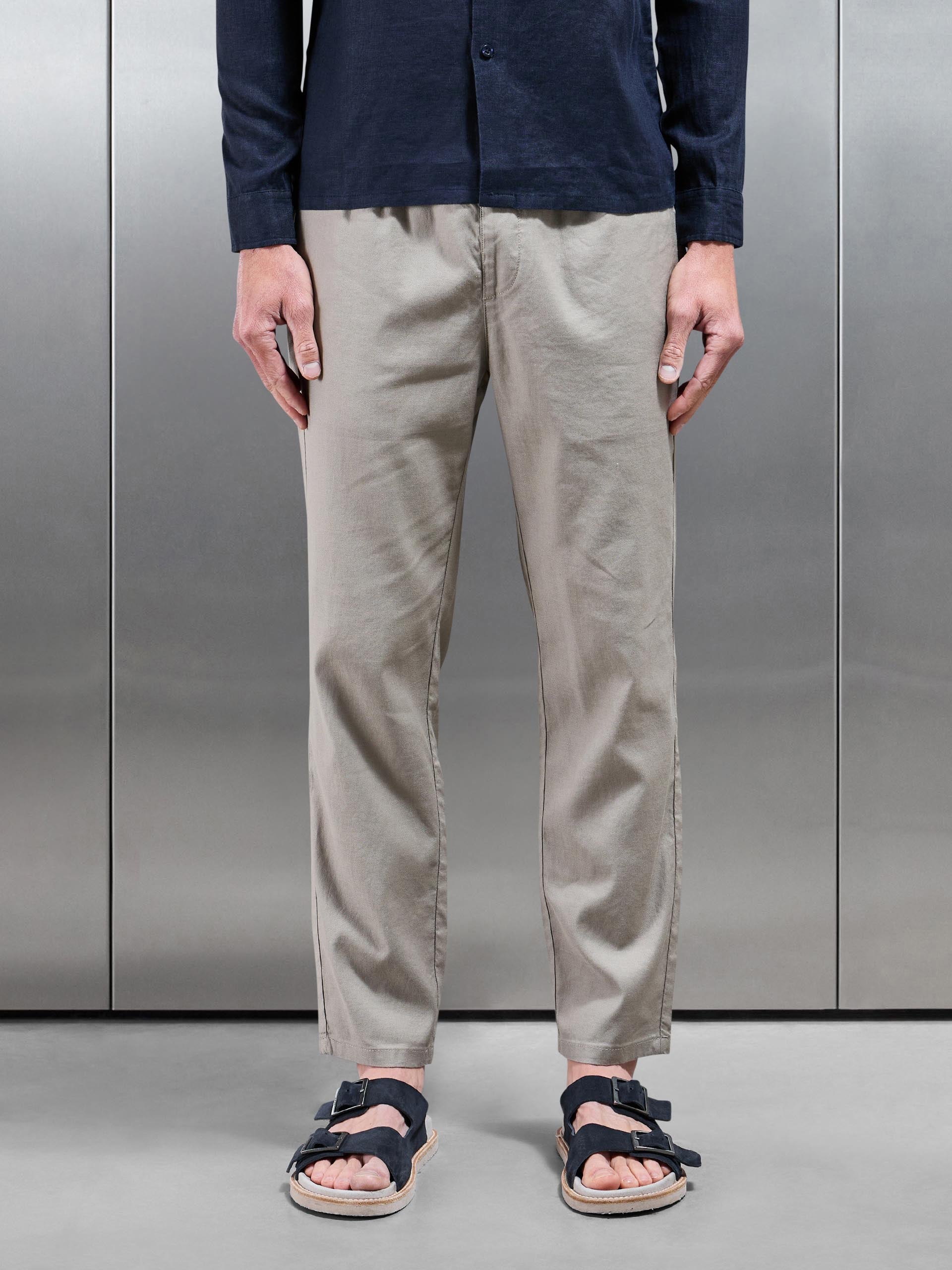 Mens Linen Drawstring Trouser in Light Sage