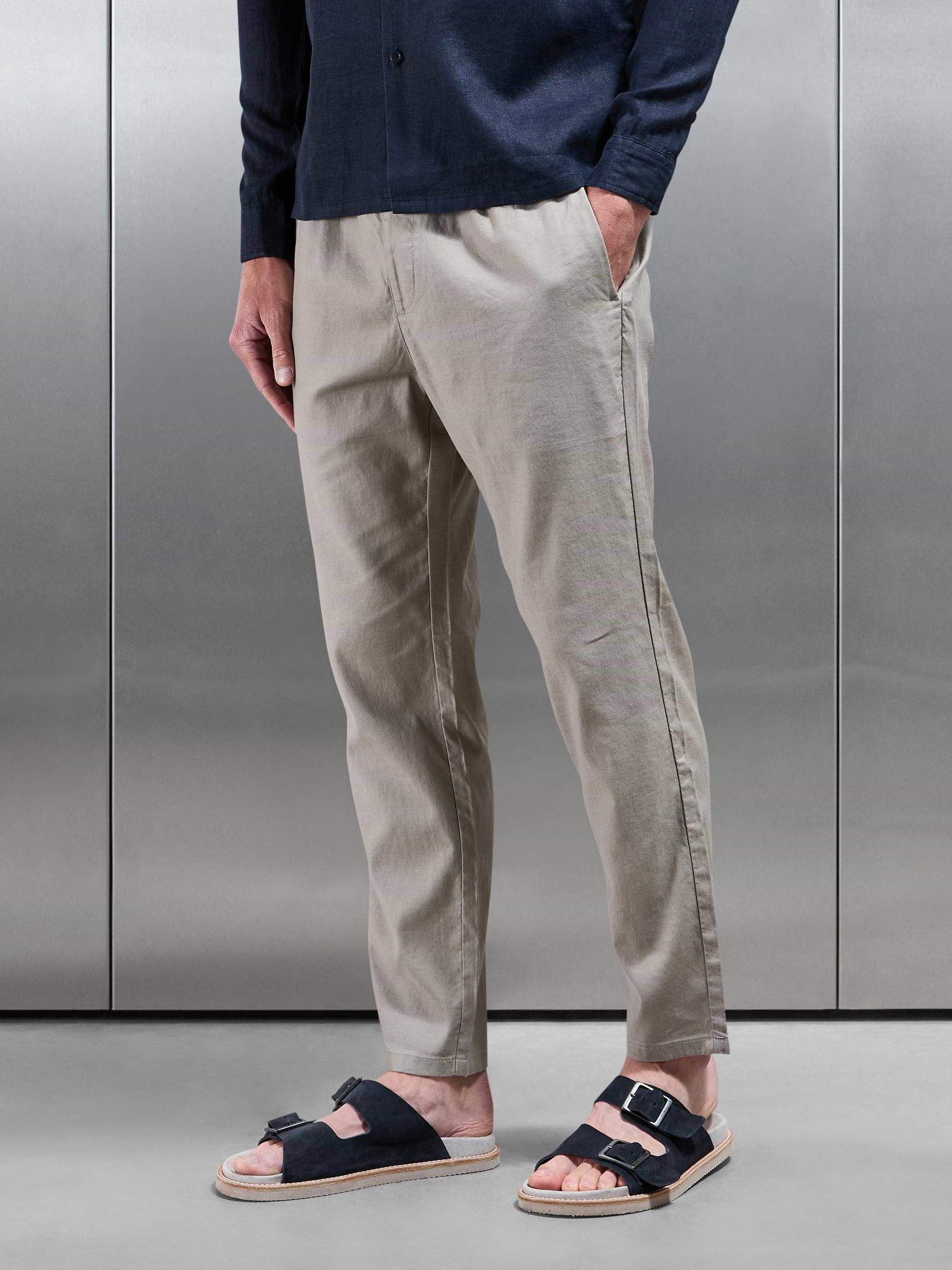 Linen Drawstring Trouser in Light Sage