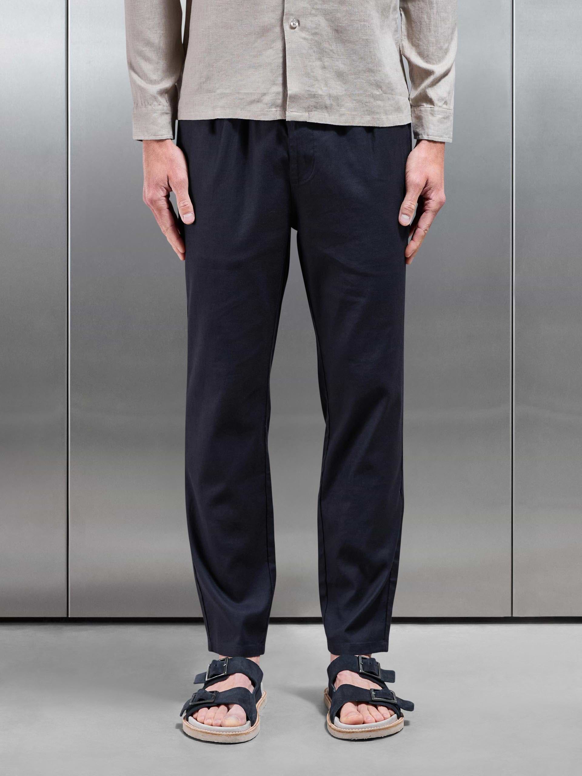 Linen Drawstring Trouser in Navy