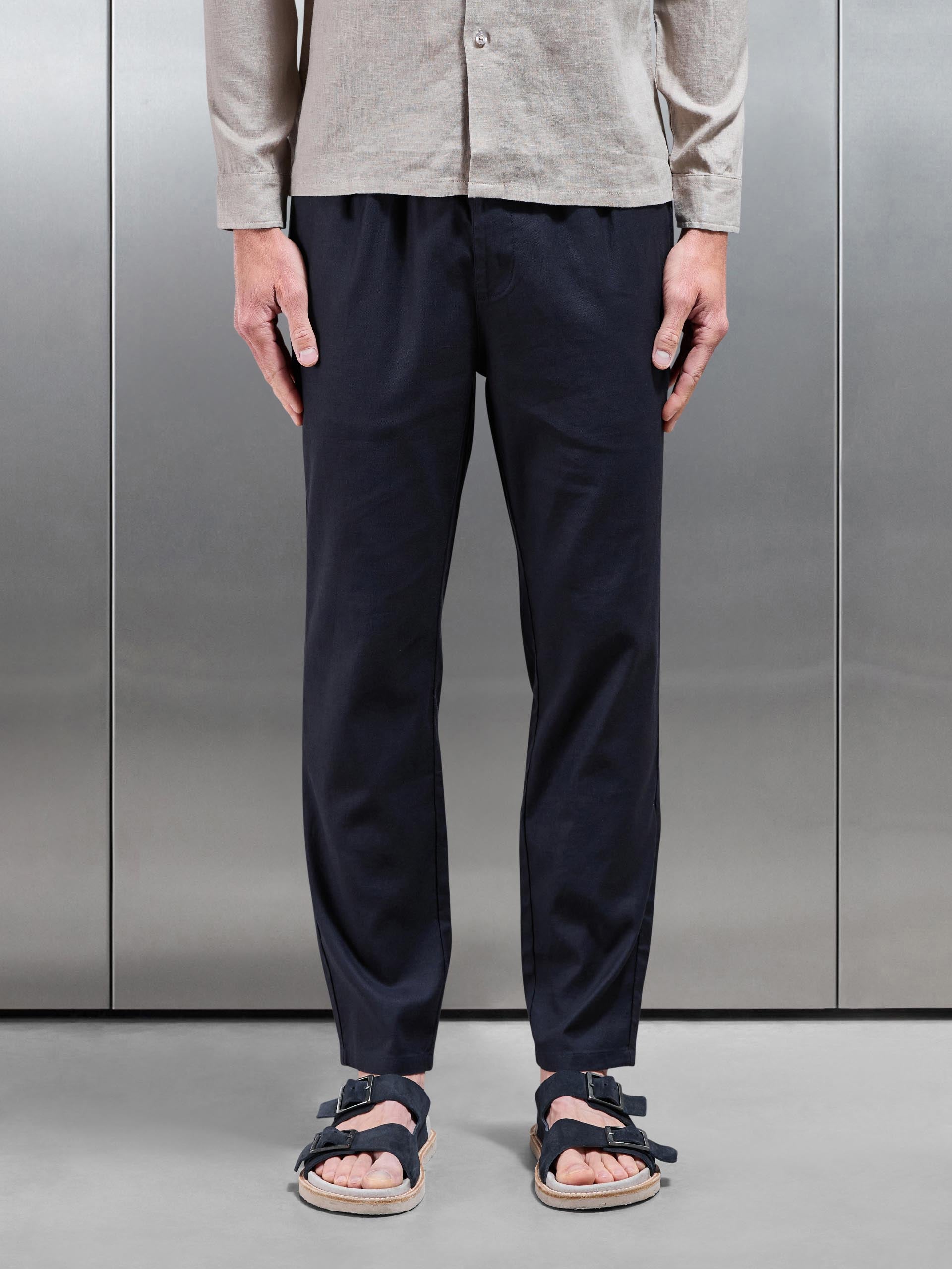 Mens Linen Drawstring Trouser in Navy