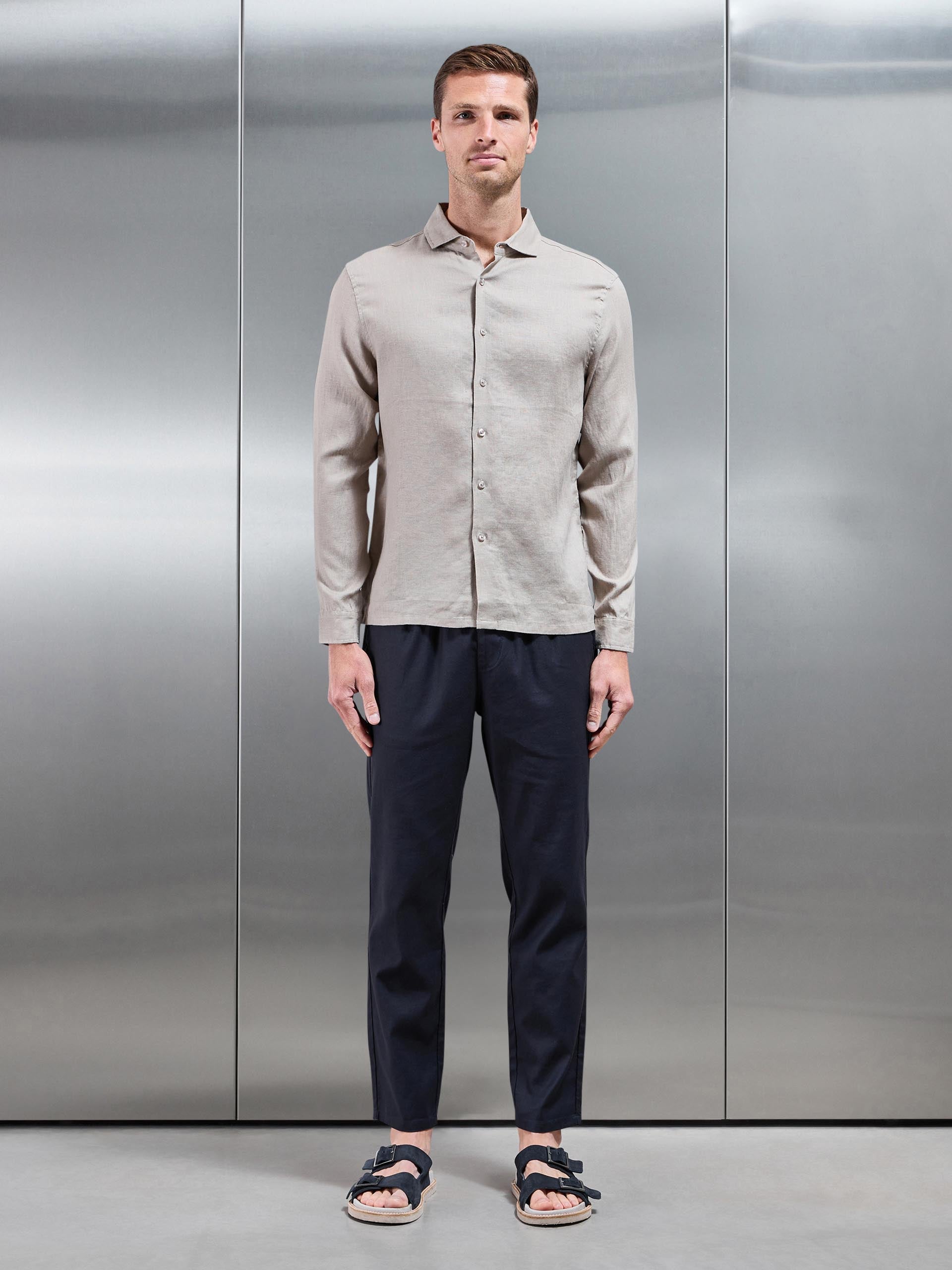 Mens Linen Drawstring Trouser in Navy