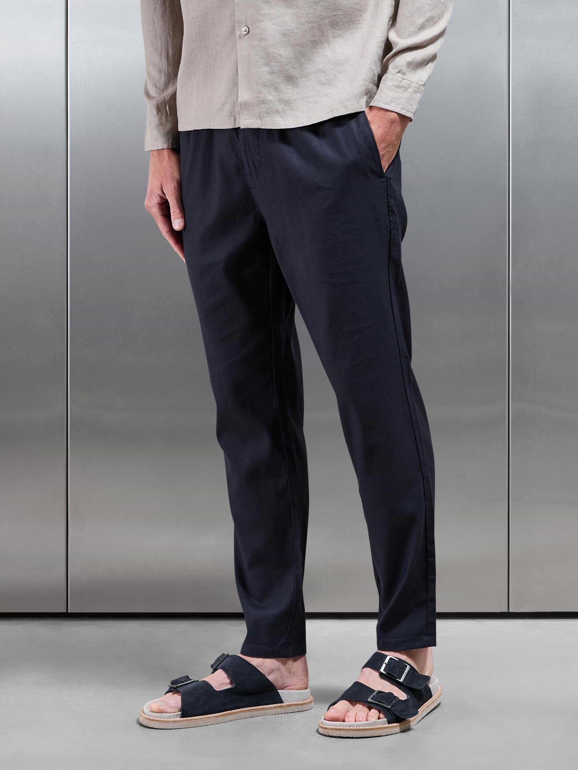 Linen Drawstring Trouser in Navy