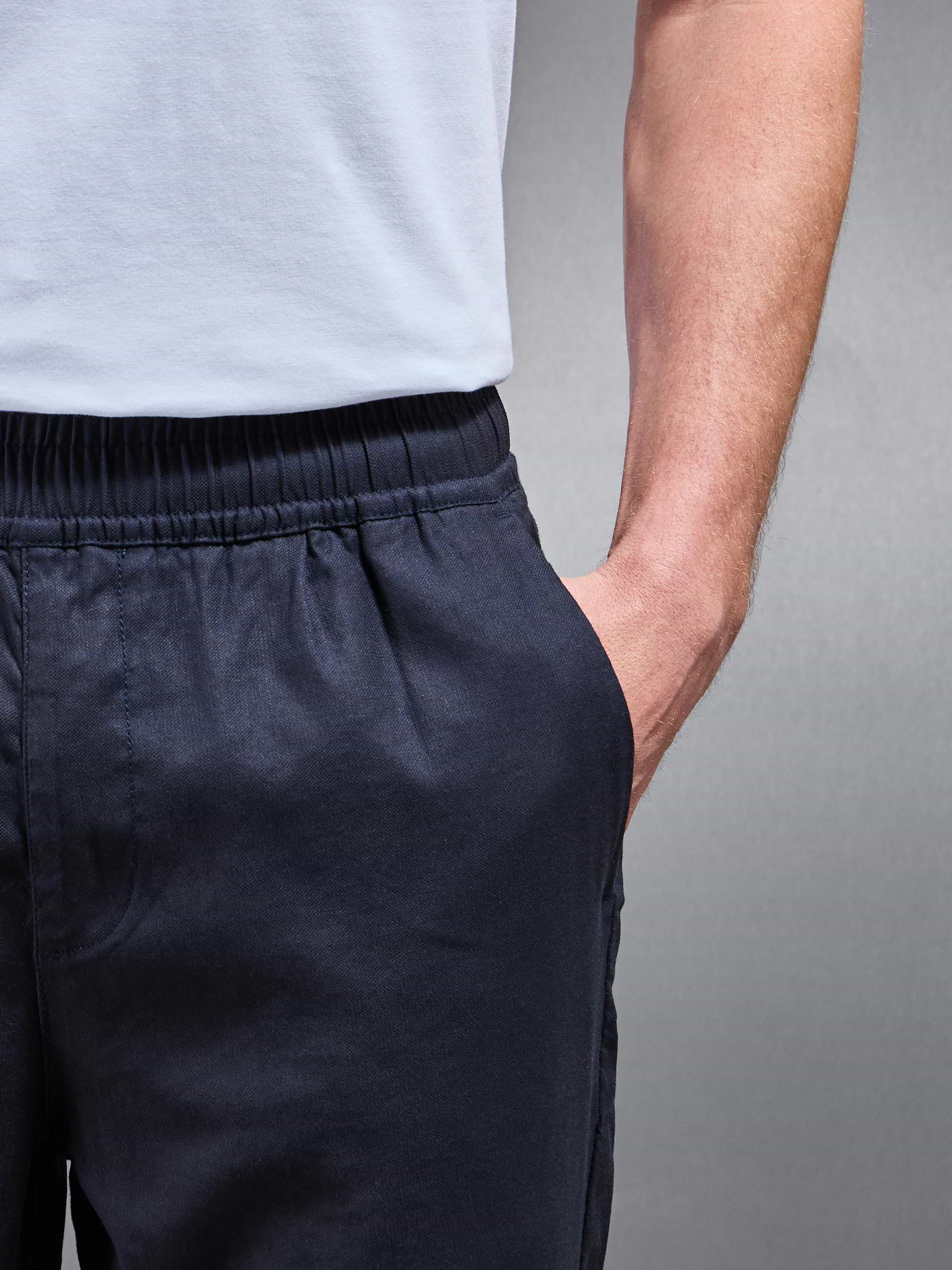 Linen Drawstring Trouser in Navy