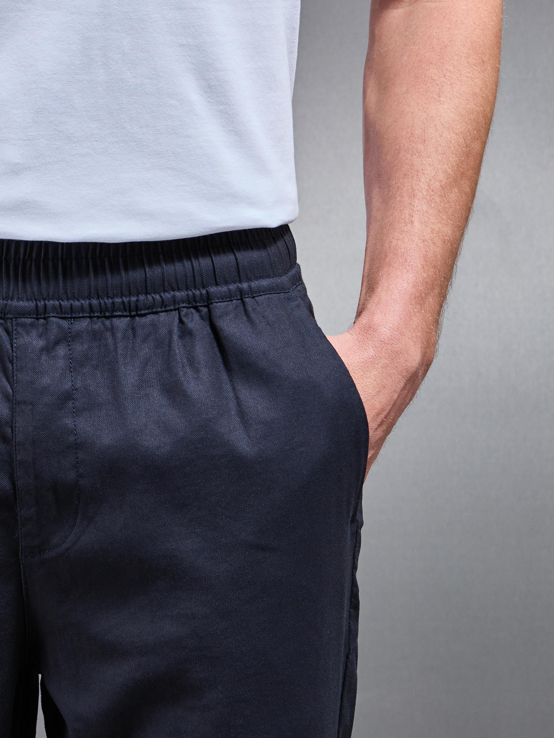 Mens Linen Drawstring Trouser in Navy