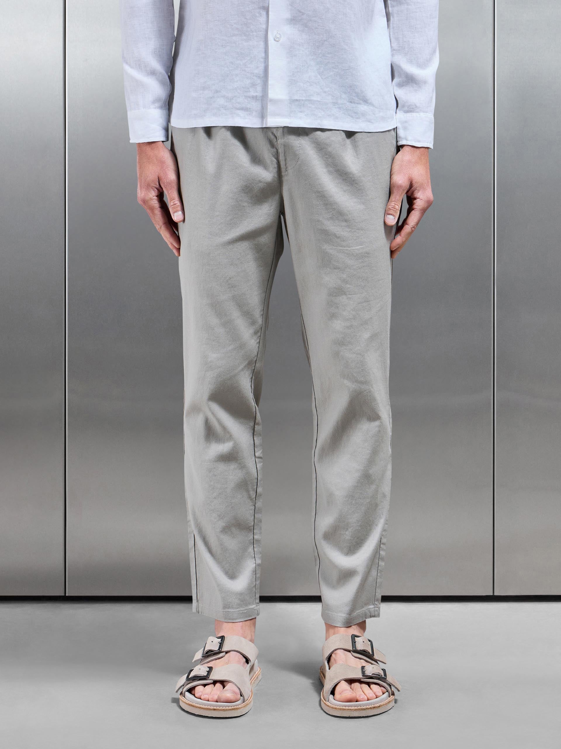 Mens Linen Drawstring Trouser in Stone
