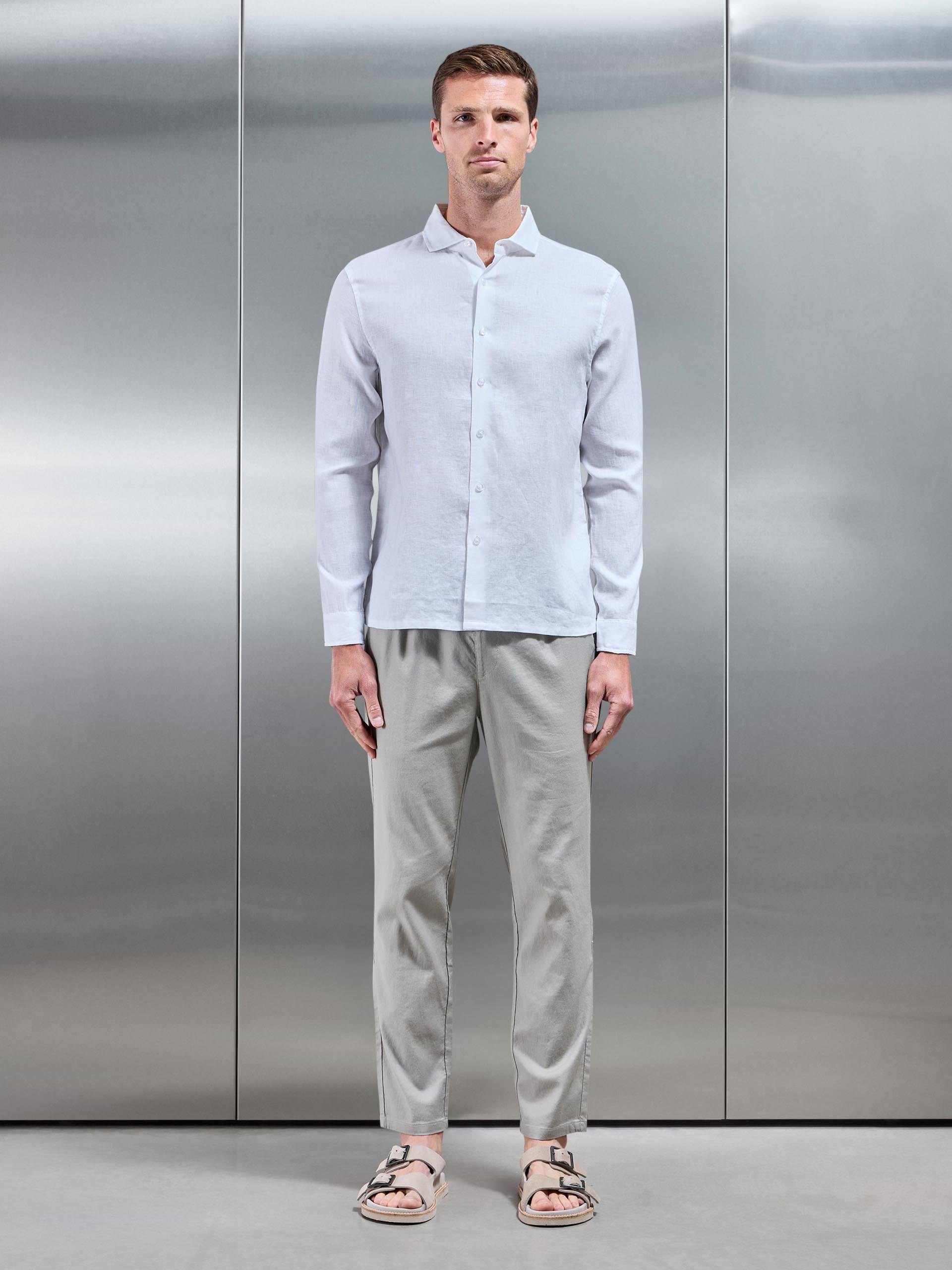 Mens Linen Drawstring Trouser in Stone