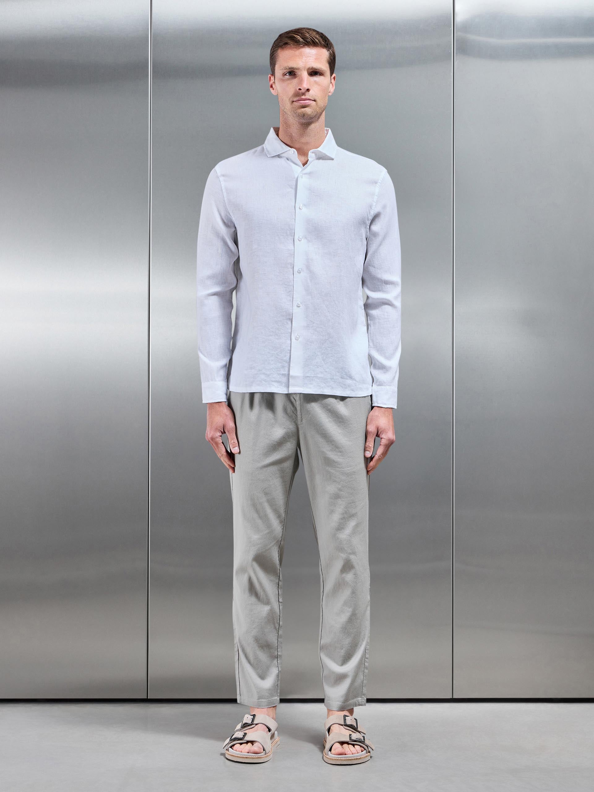 Mens Linen Drawstring Trouser in Stone