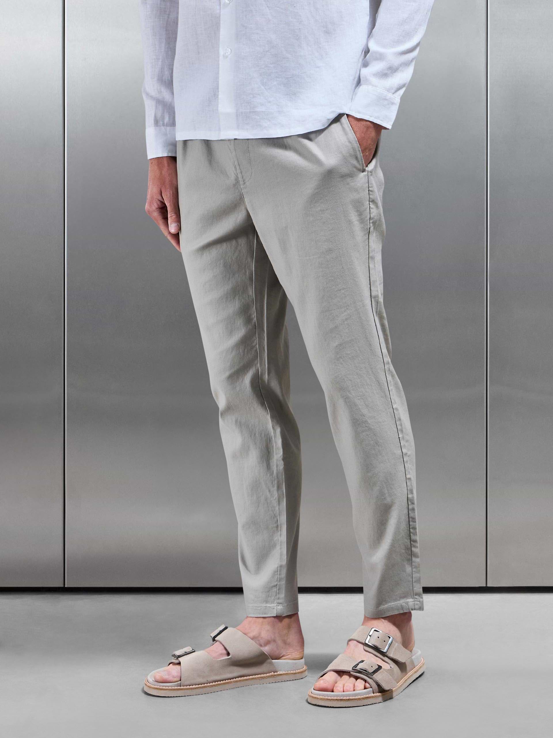 Linen Drawstring Trouser in Stone