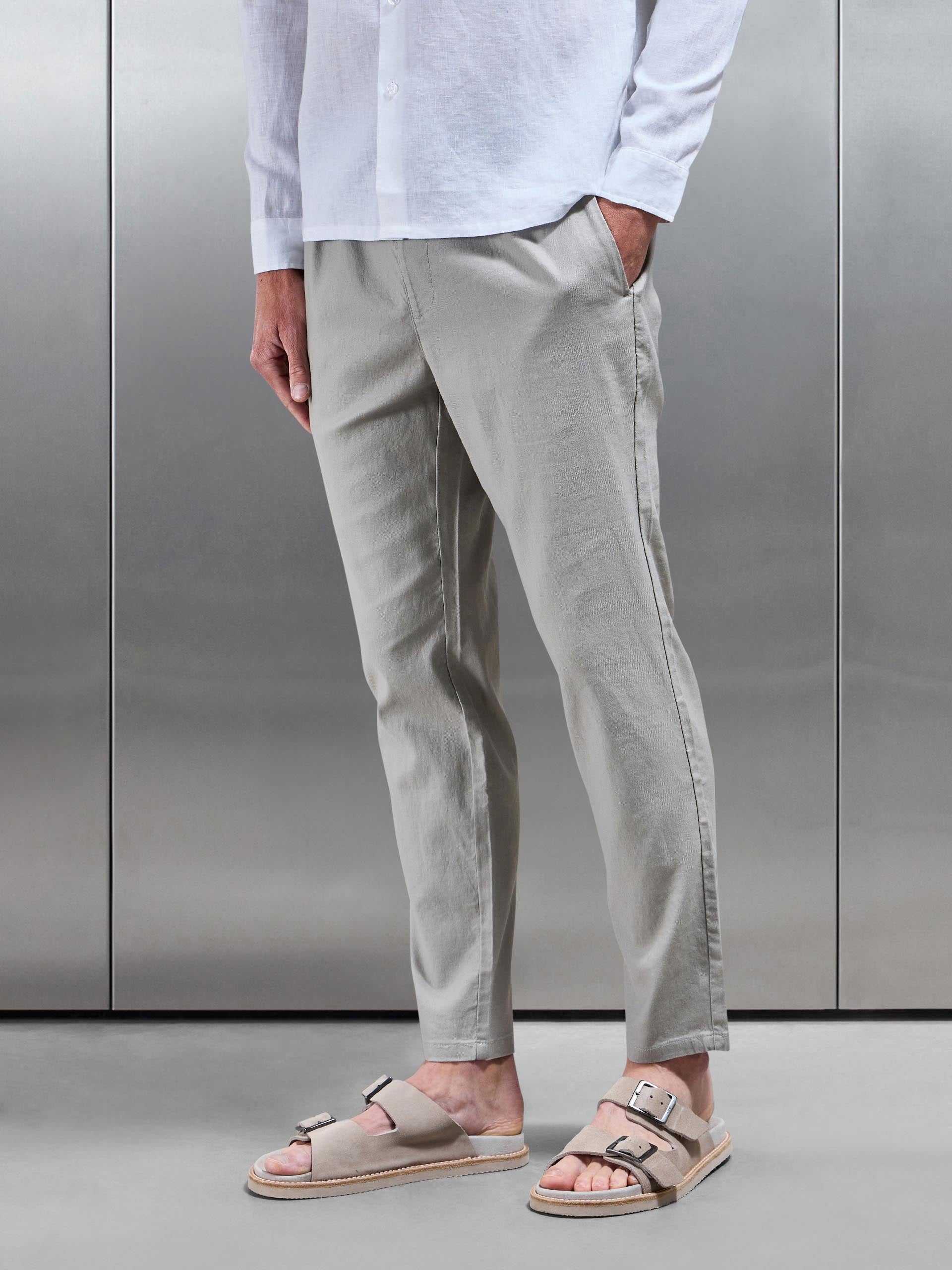 Mens Linen Drawstring Trouser in Stone