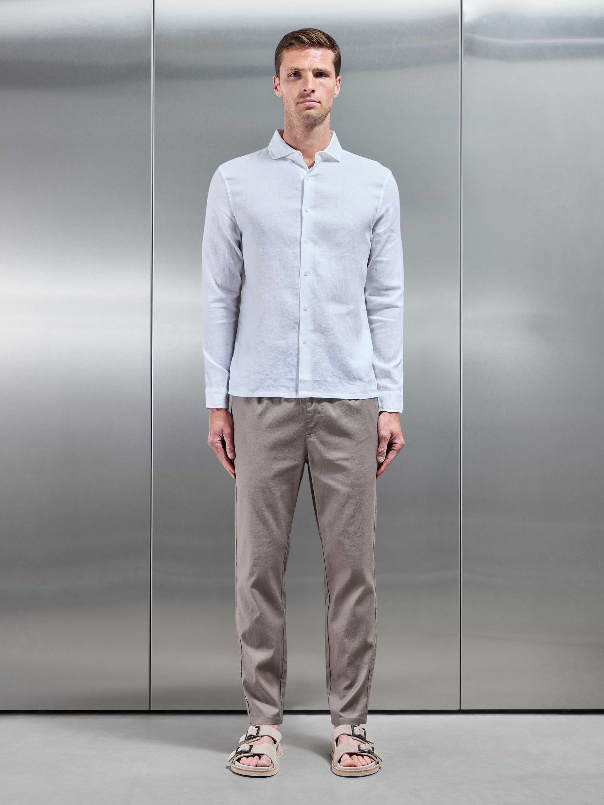 Mens Linen Drawstring Trouser in Taupe