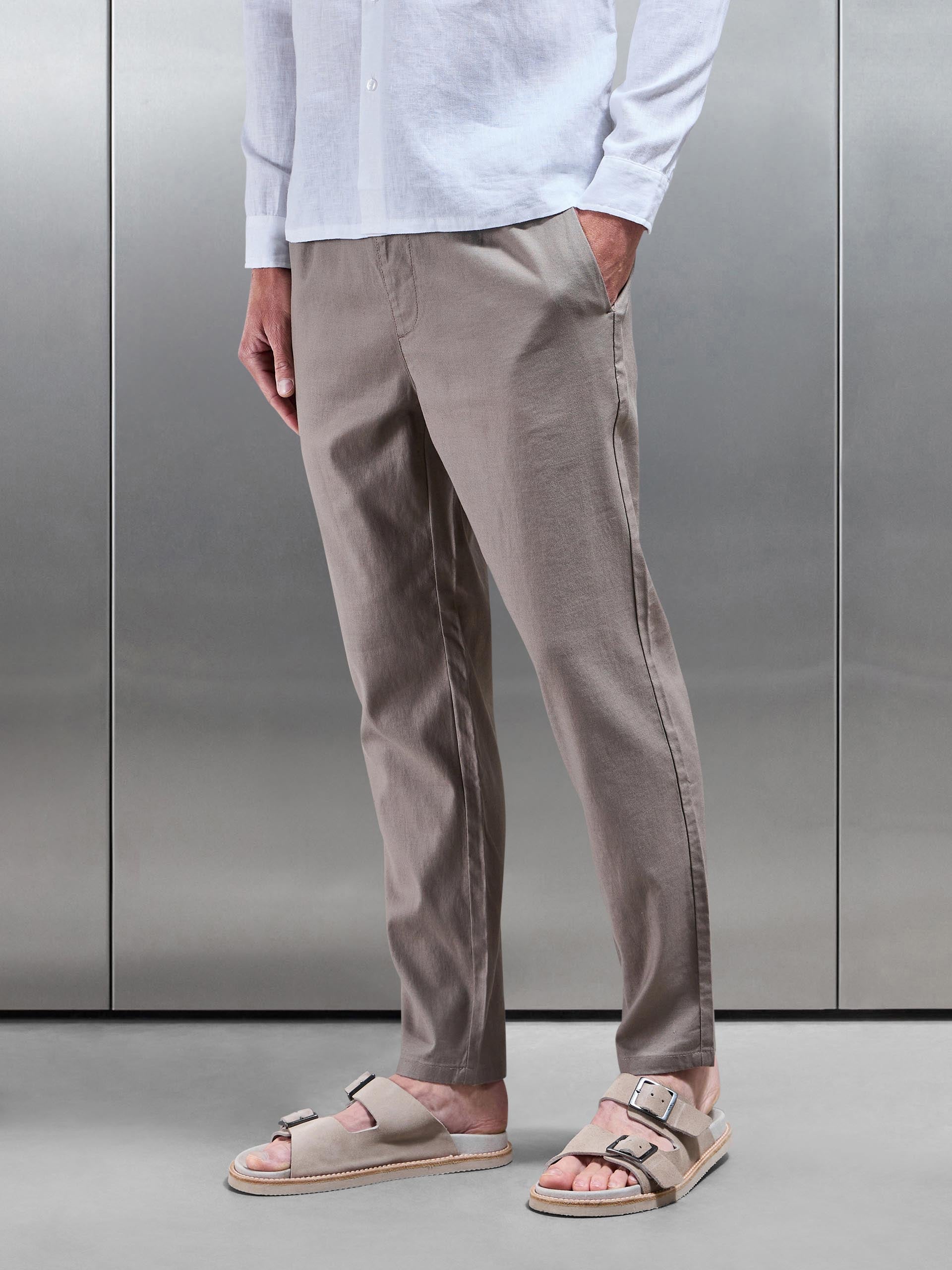 Mens Linen Drawstring Trouser in Taupe