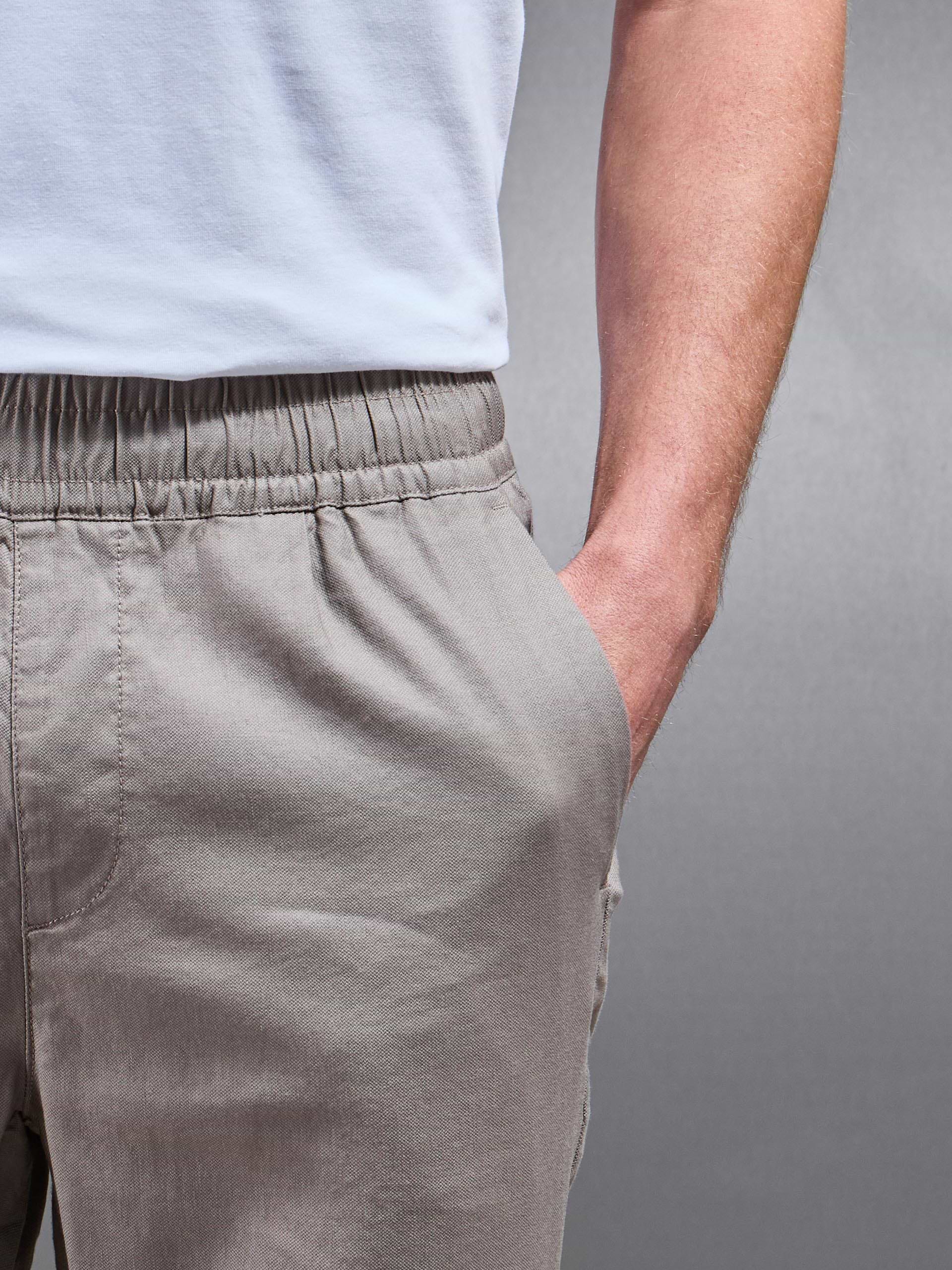 Linen Drawstring Trouser in Taupe