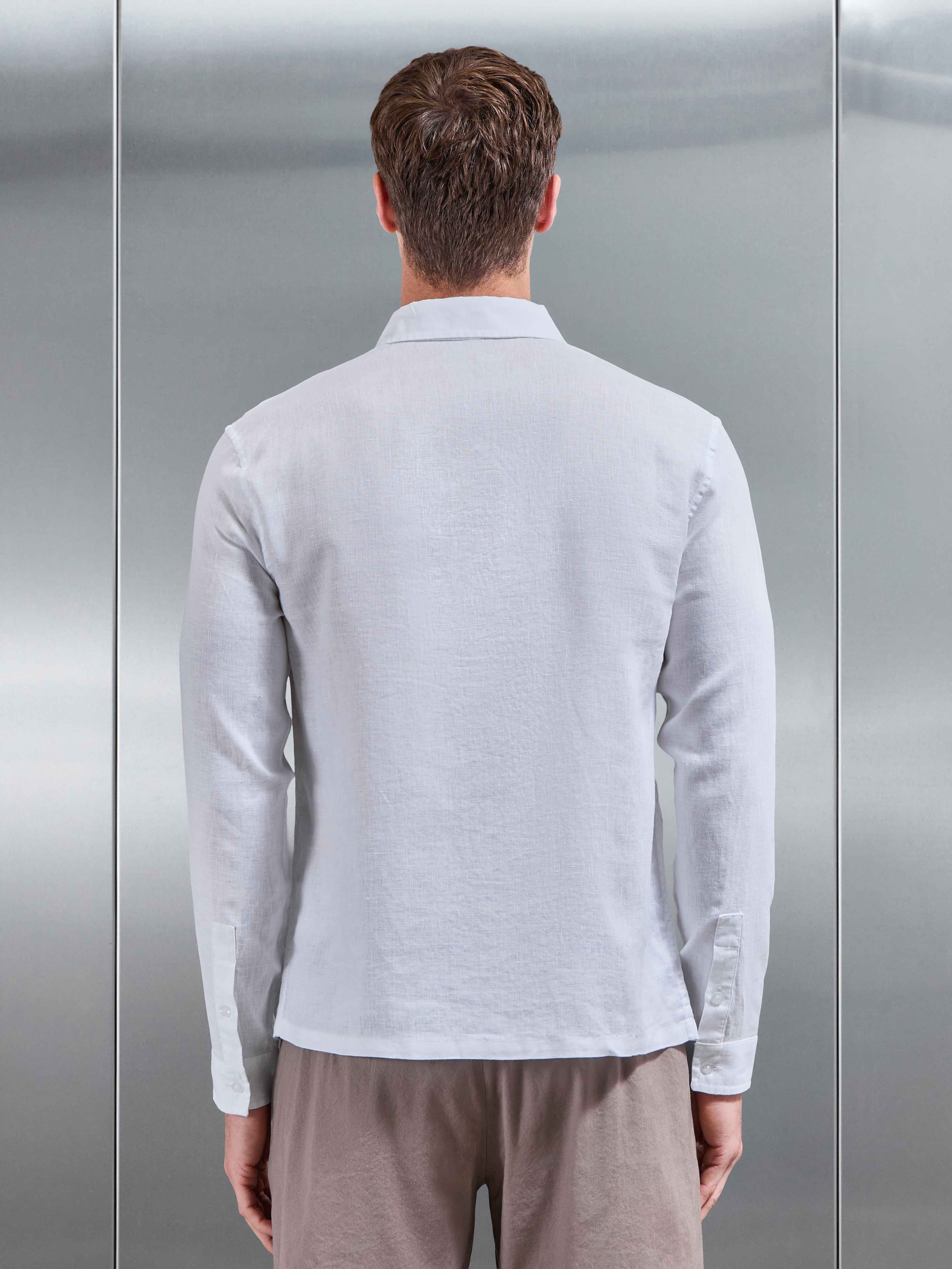 Mens Linen Long Sleeve Cutaway Collar Shirt in White
