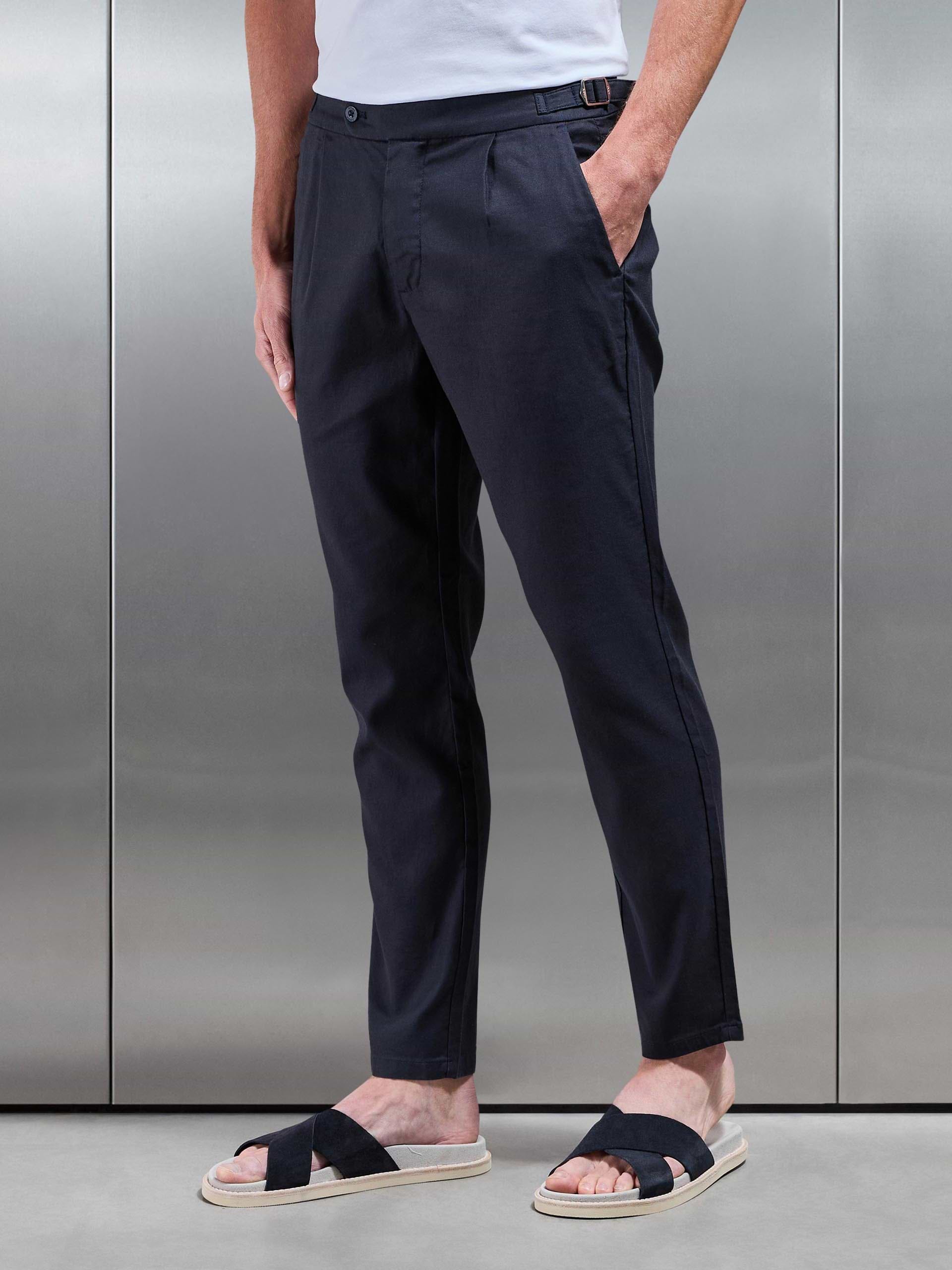Linen Tailored Trouser in Navy