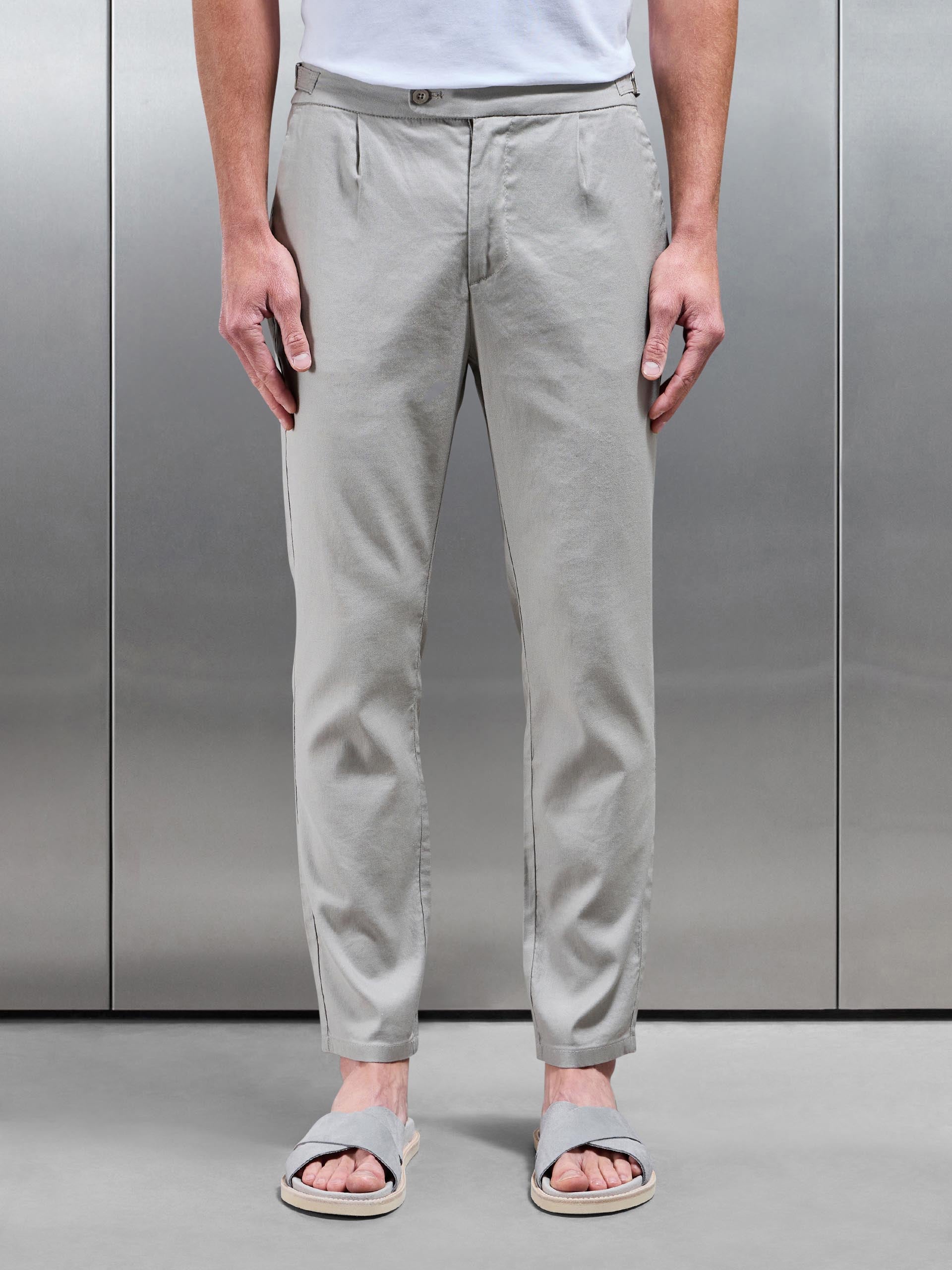 Mens Linen Tailored Trouser in Stone