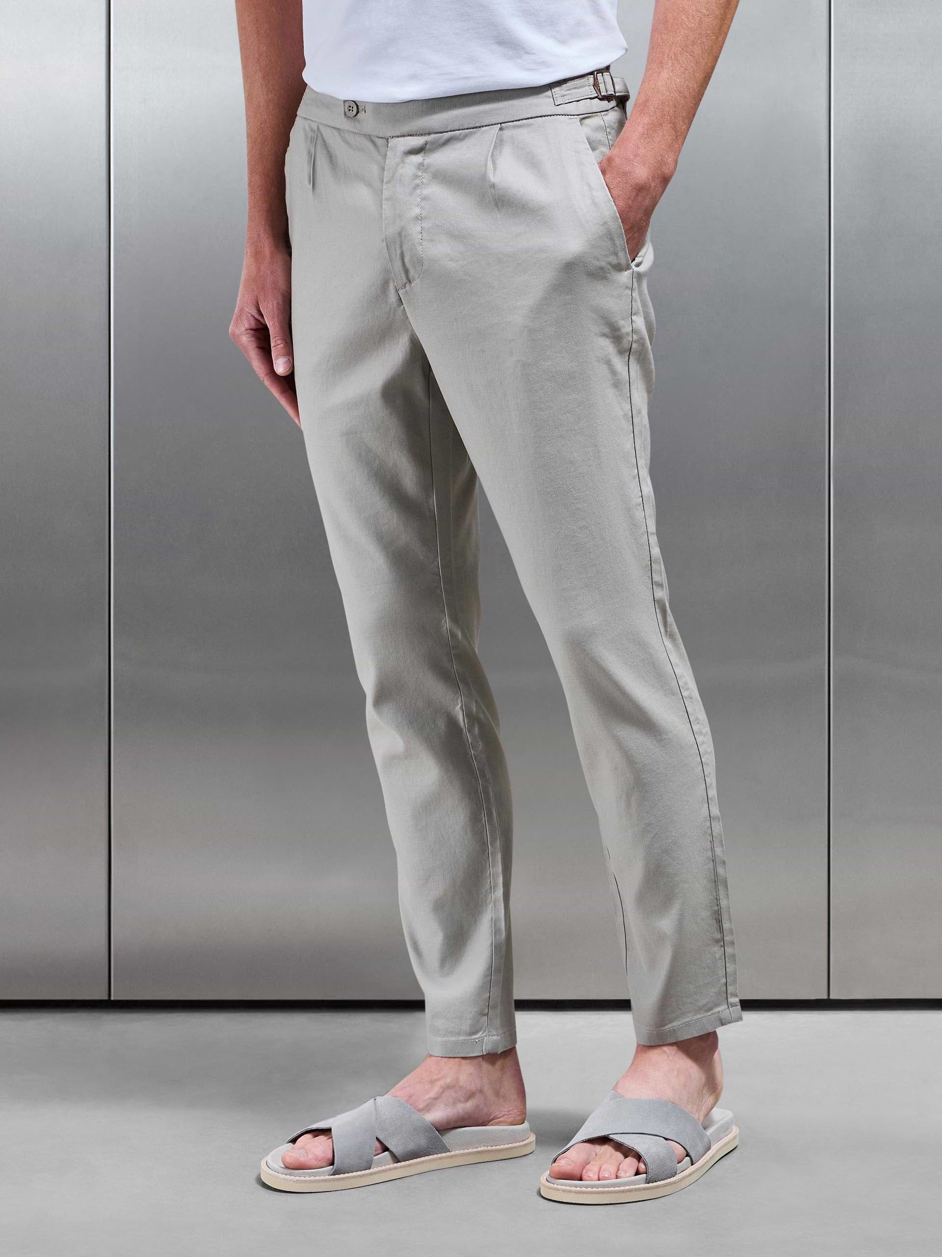 Mens Linen Tailored Trouser in Stone