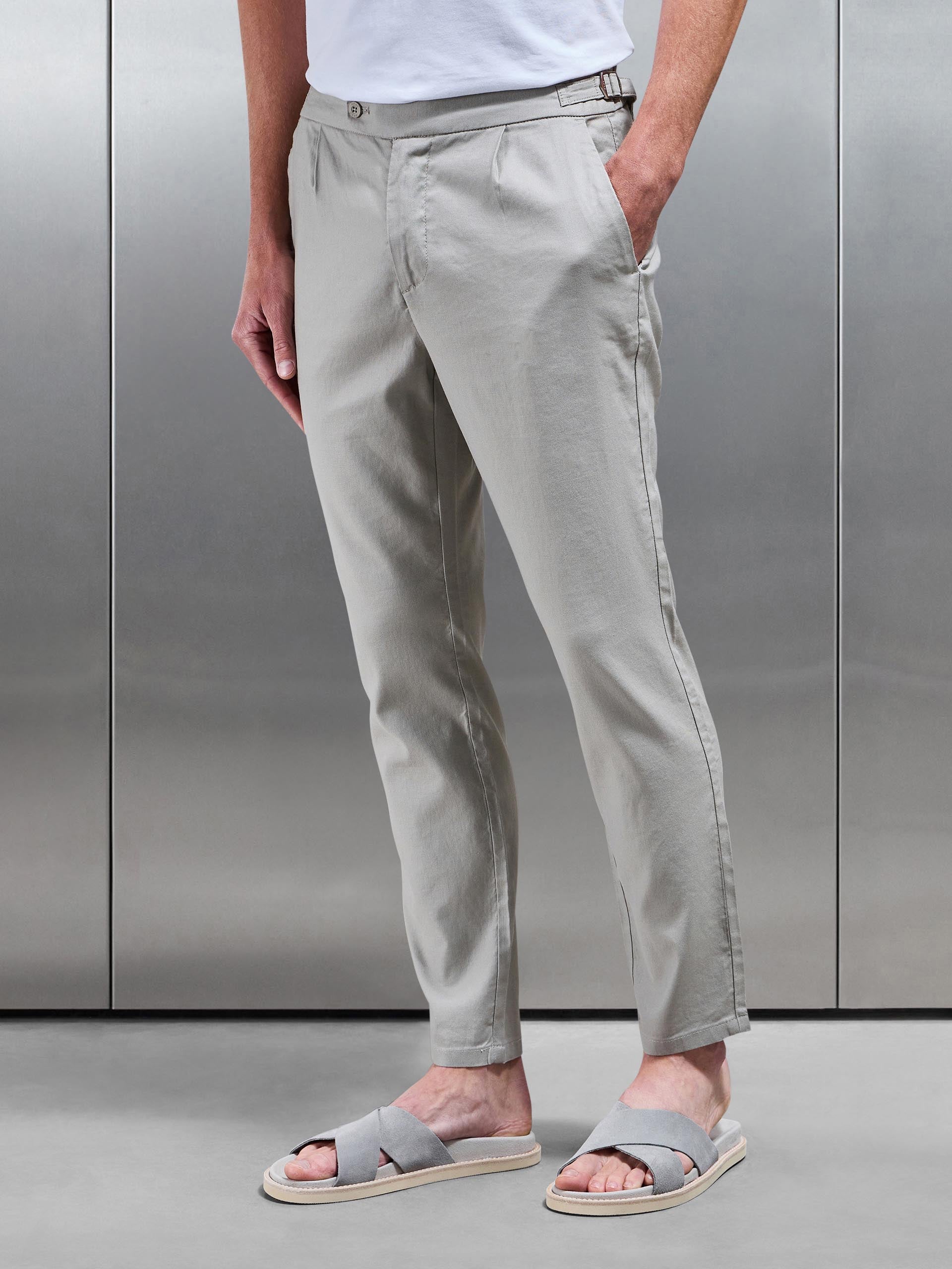 Mens Linen Tailored Trouser in Stone