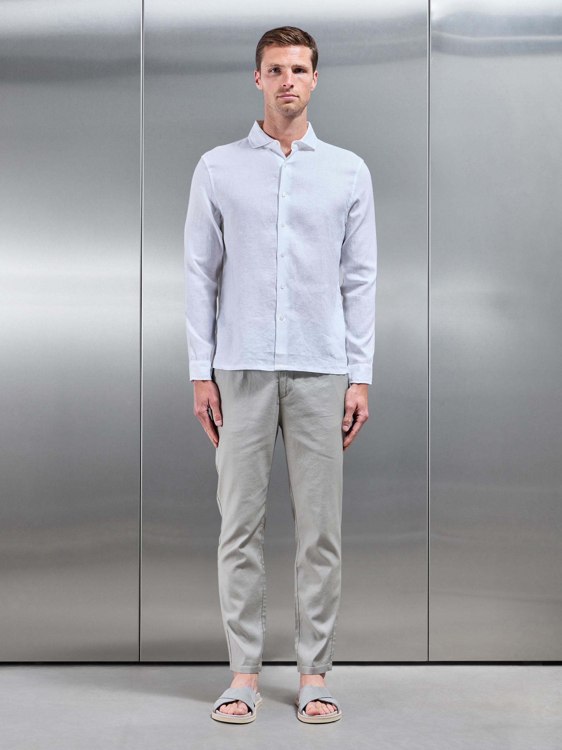 Mens Linen Tailored Trouser in Stone