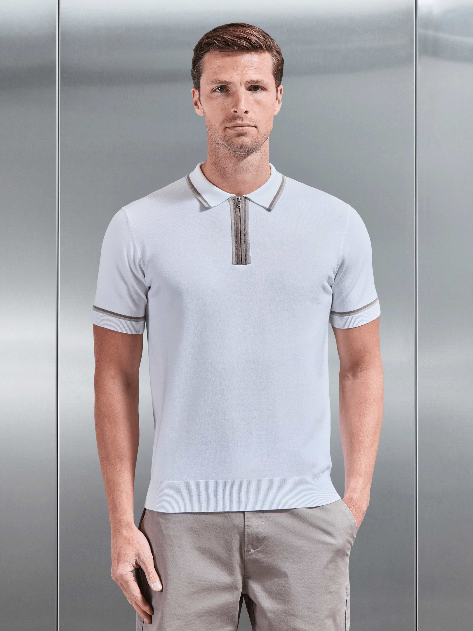 Loro Tipped Polo Shirt in White