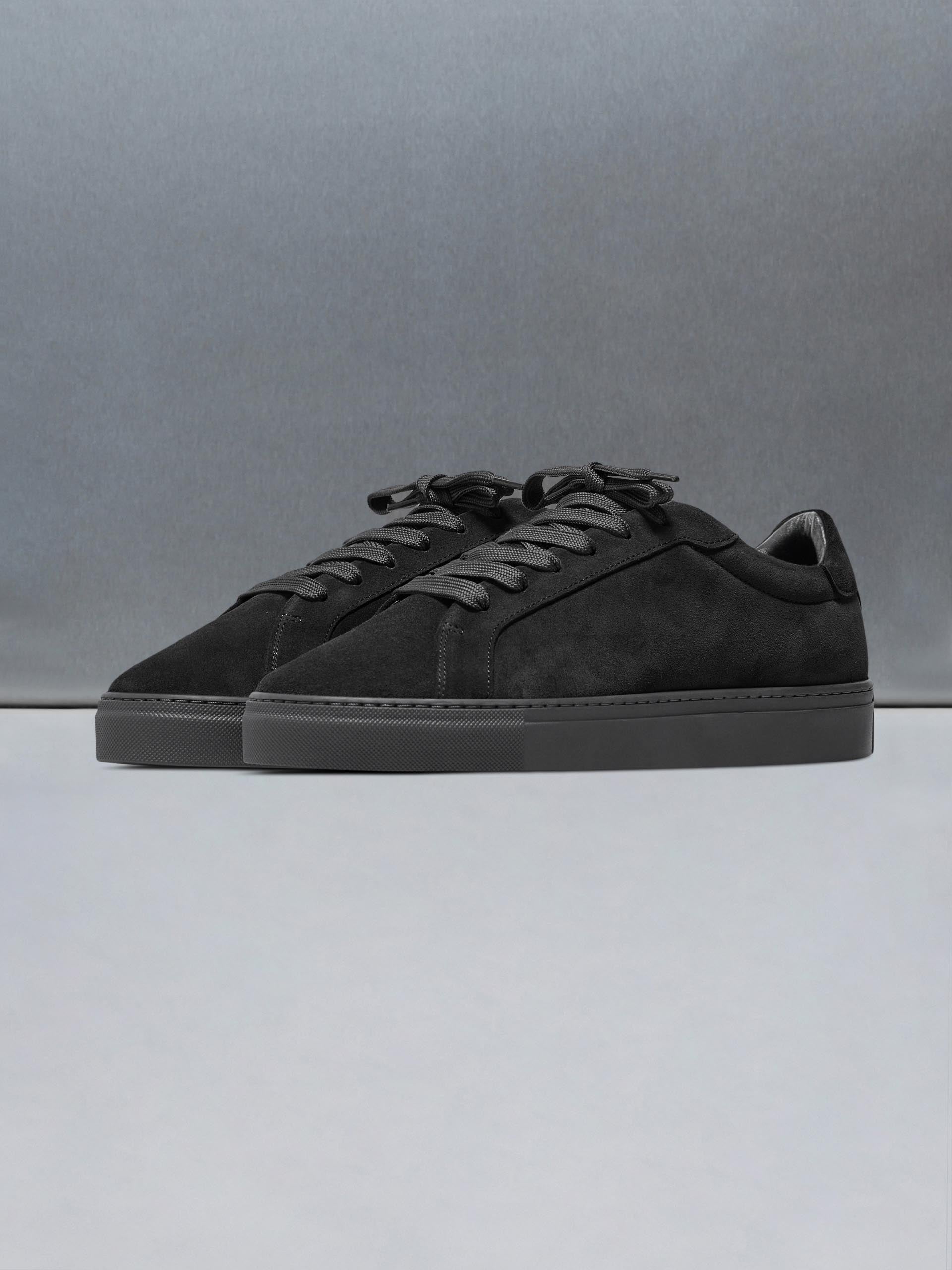 Mens Low Essential Suede Trainer in Triple Black