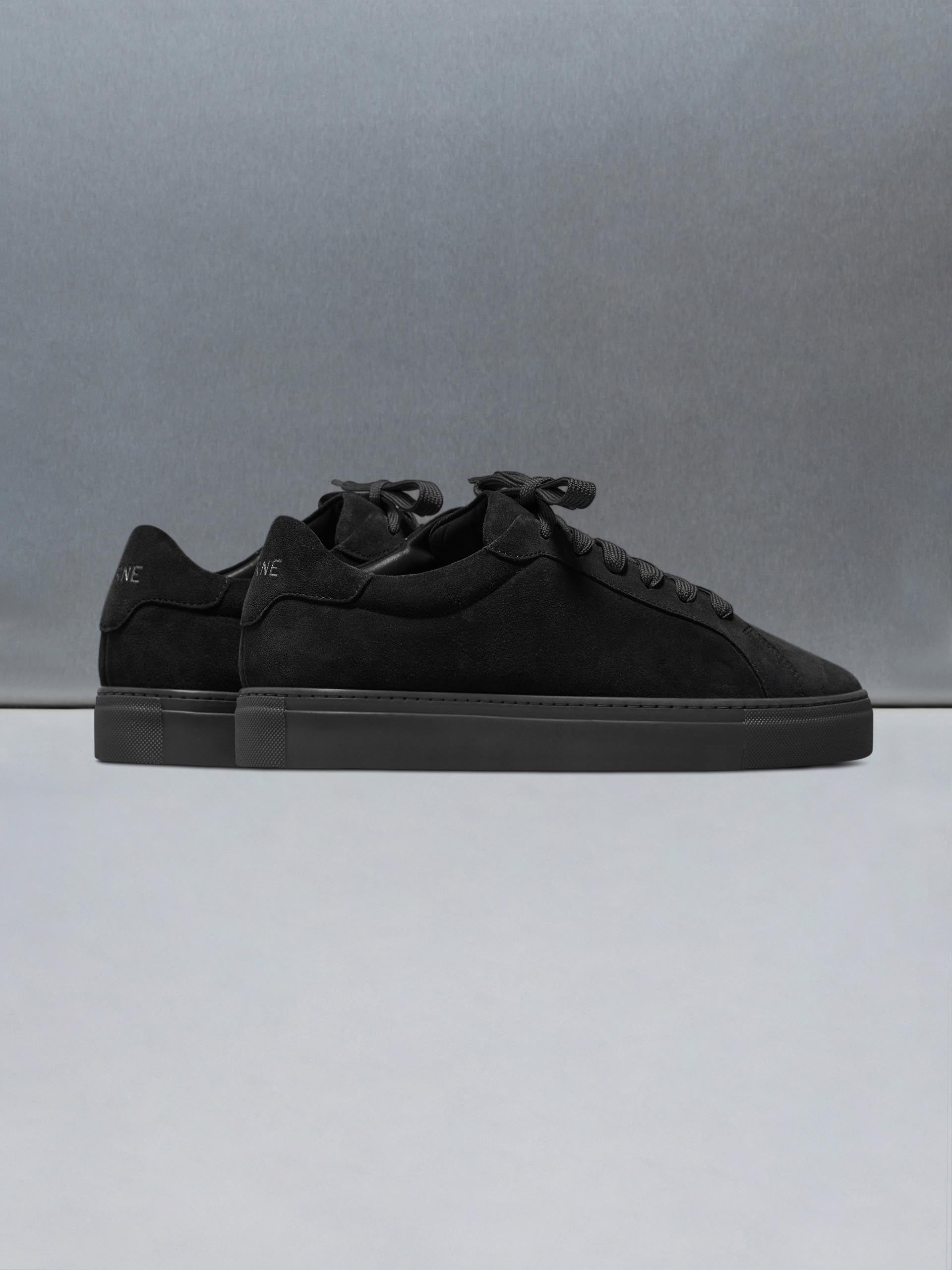 Mens Low Essential Suede Trainer in Triple Black