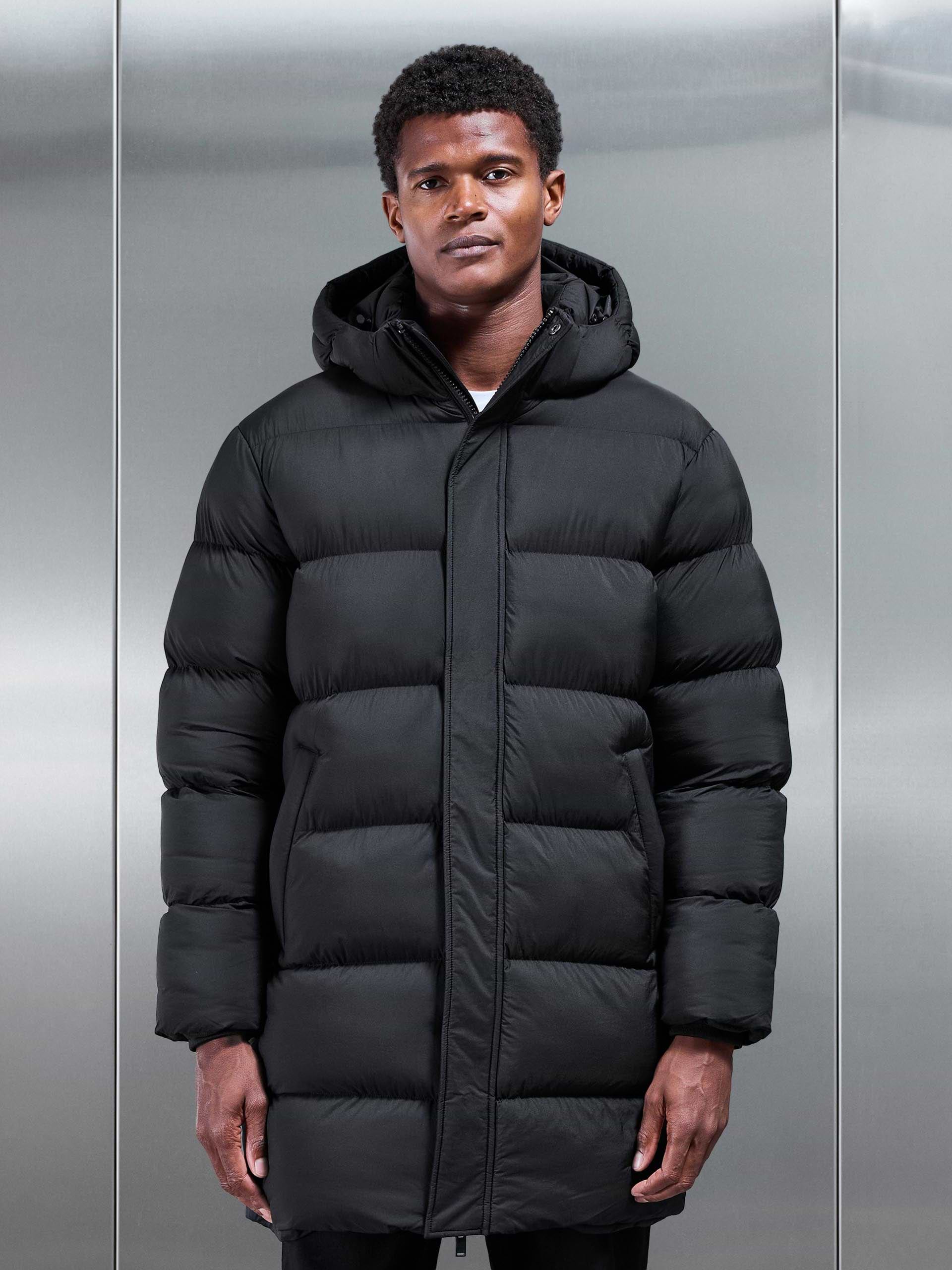 Matte Mid Length Puffer Jacket in Black