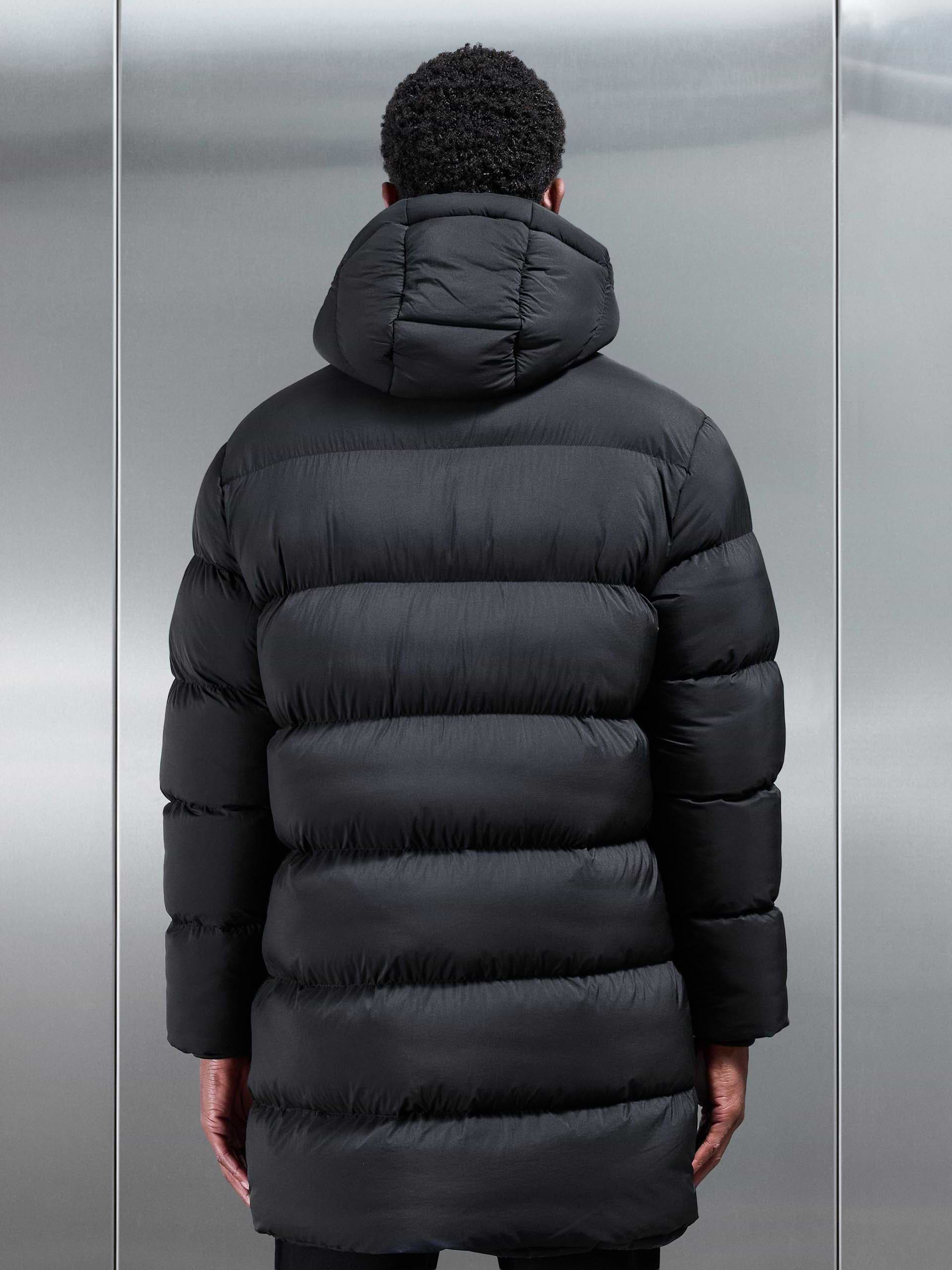 Matte Mid Length Puffer Jacket in Black