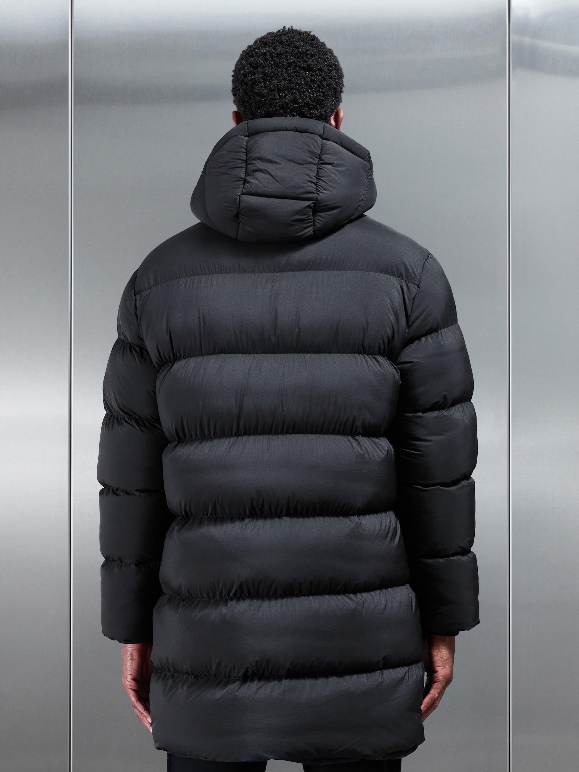 Mens Matte Mid Length Puffer Jacket in Black