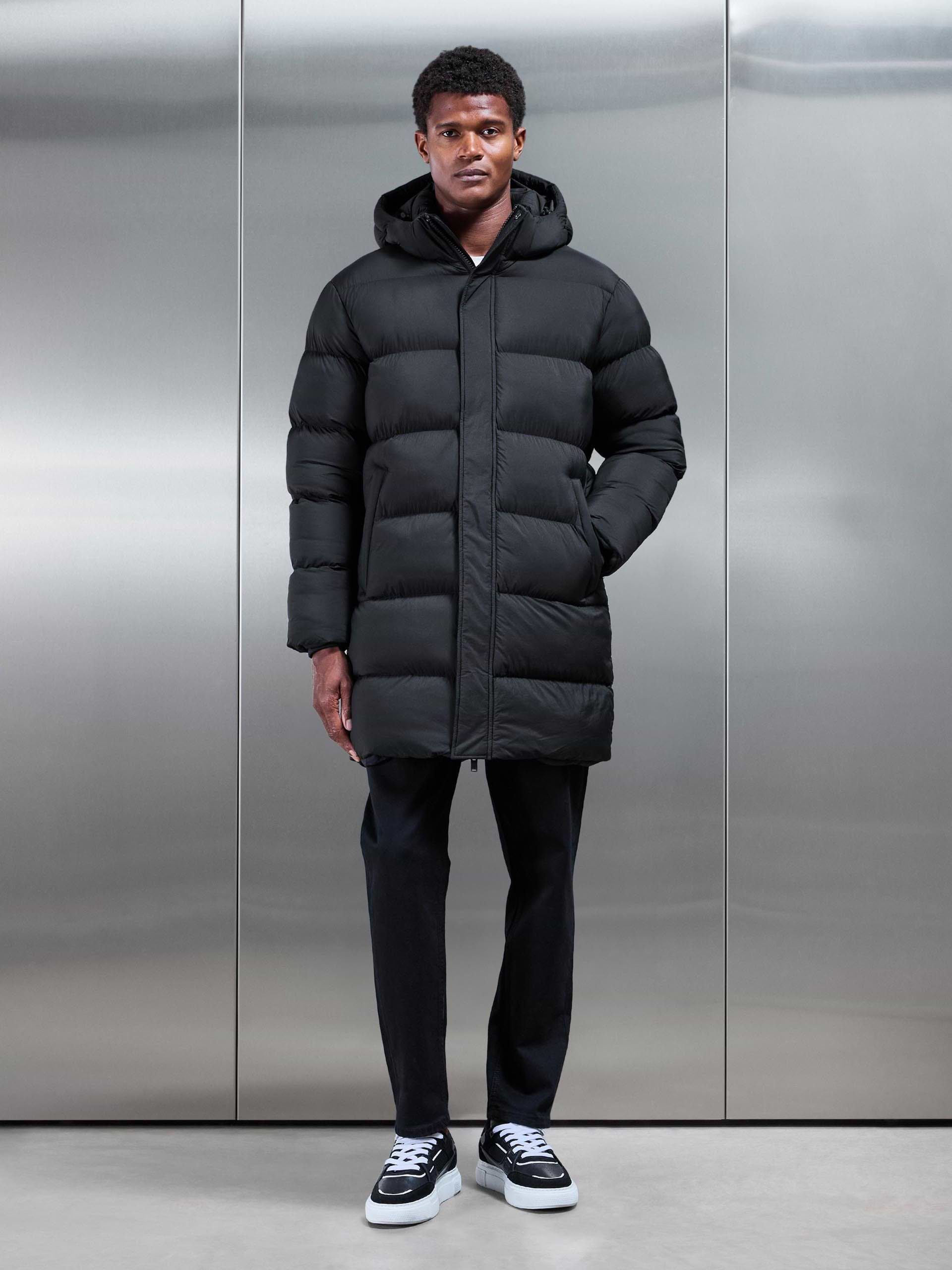 Matte Mid Length Puffer Jacket in Black