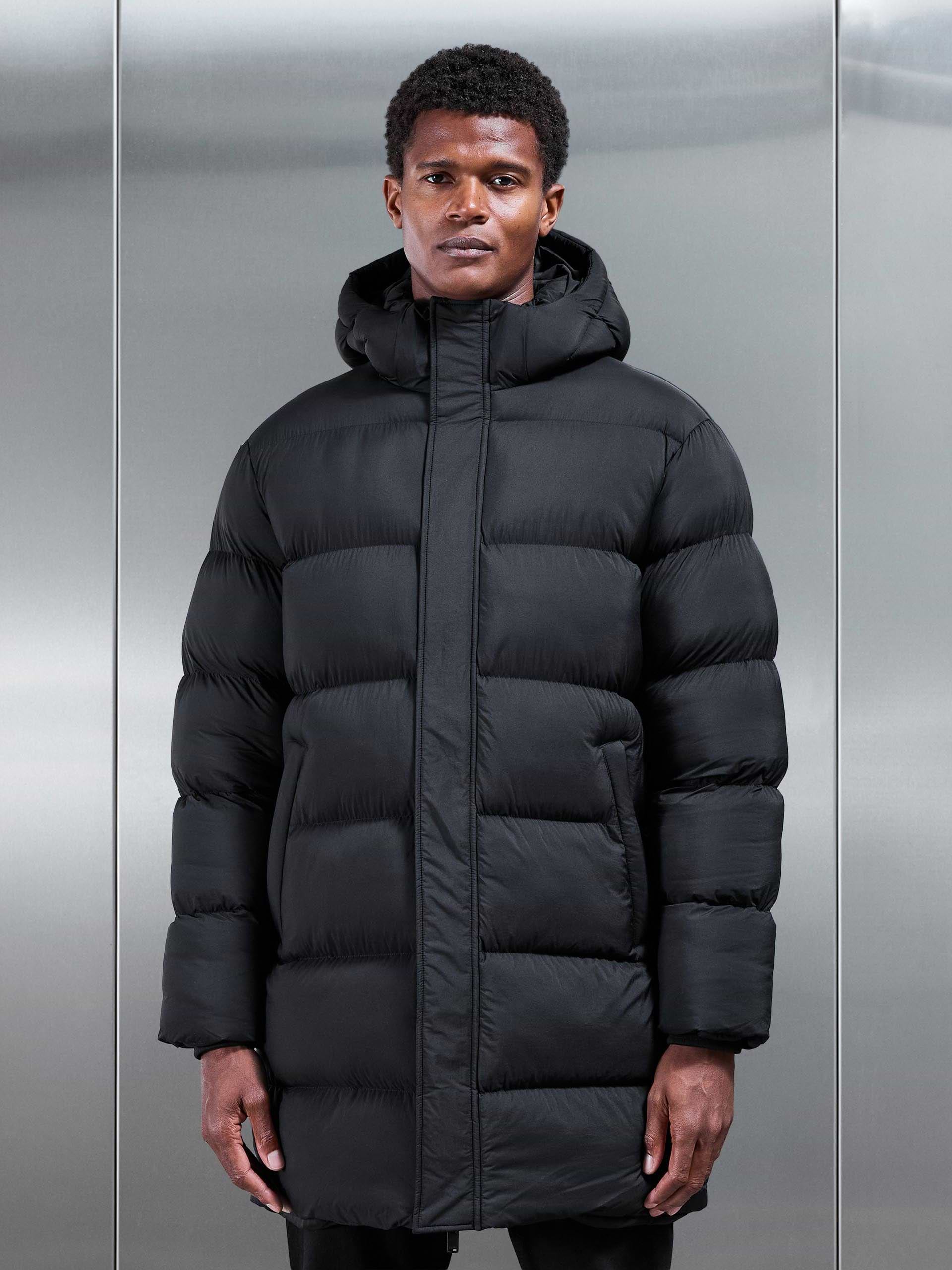 Matte Mid Length Puffer Jacket in Black