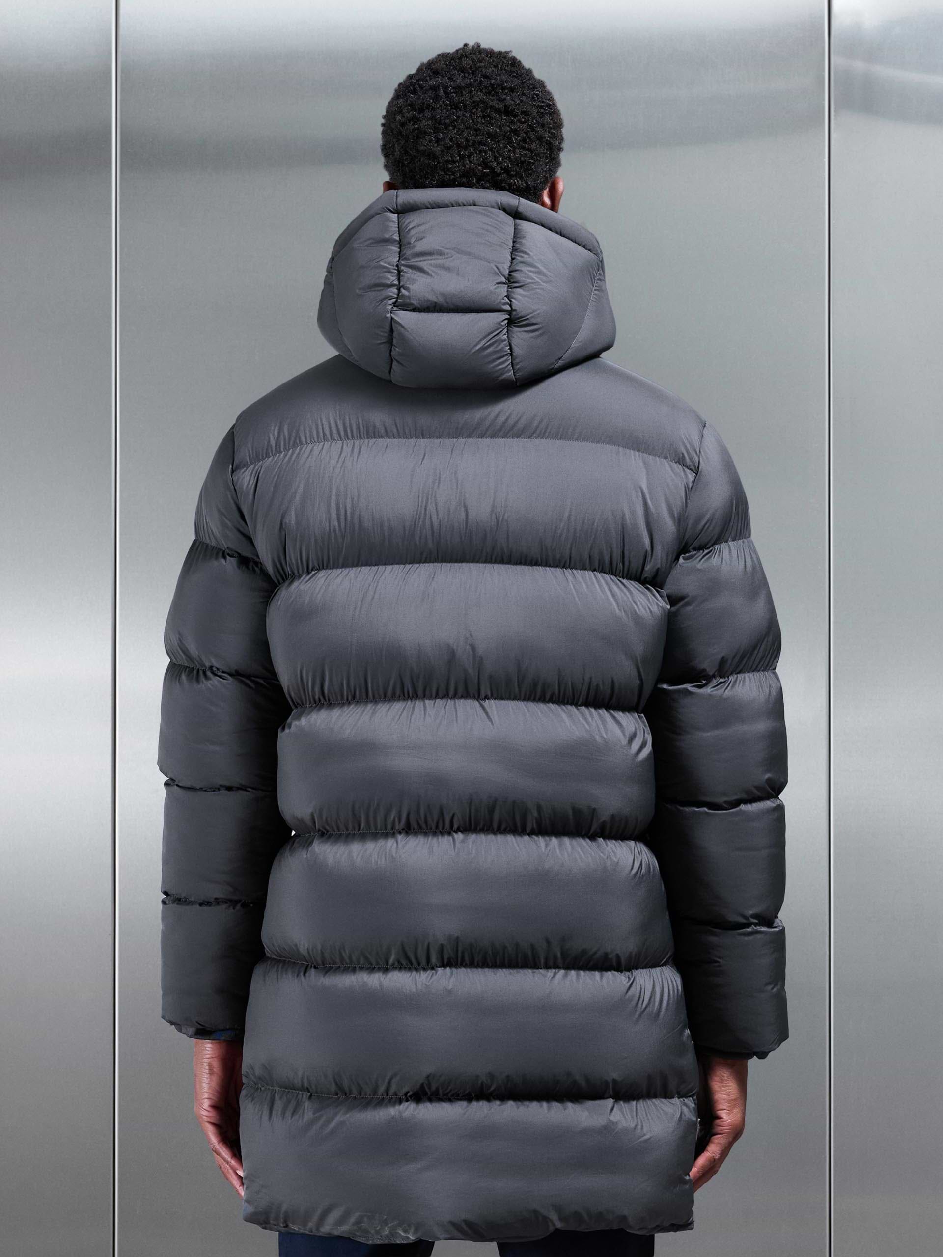 Matte Mid Length Puffer Jacket in Grey