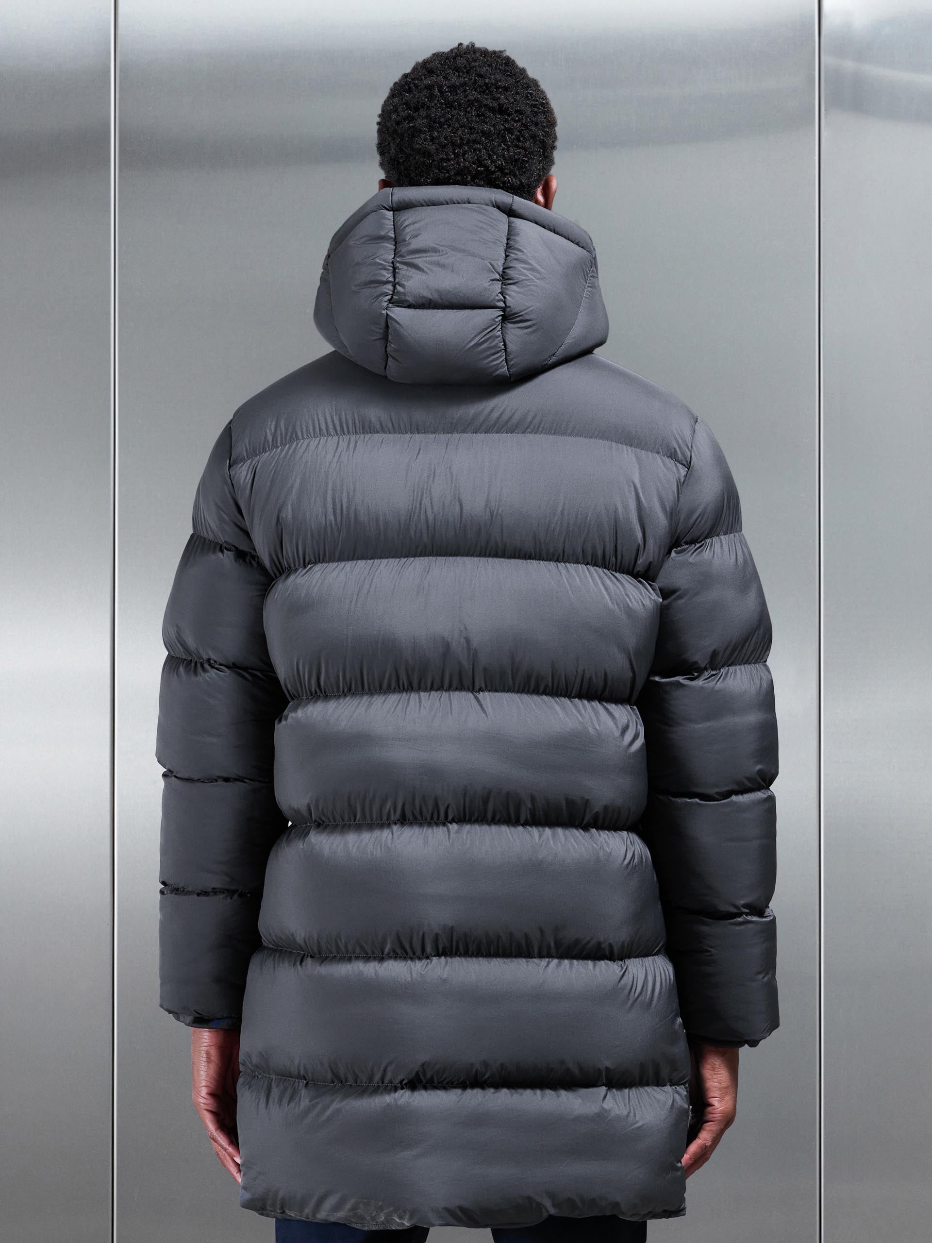 Mens Matte Mid Length Puffer Jacket in Grey