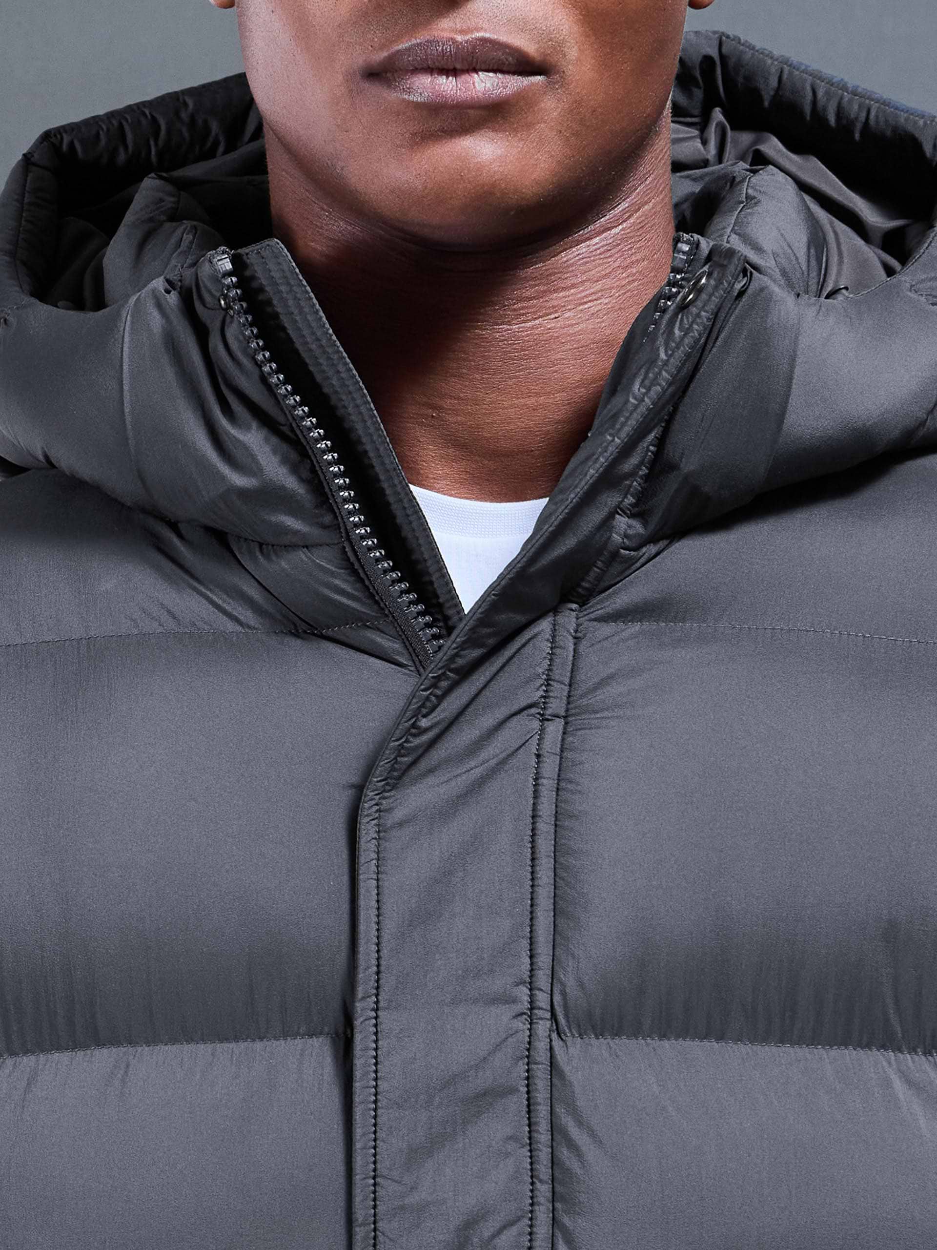Matte Mid Length Puffer Jacket in Grey