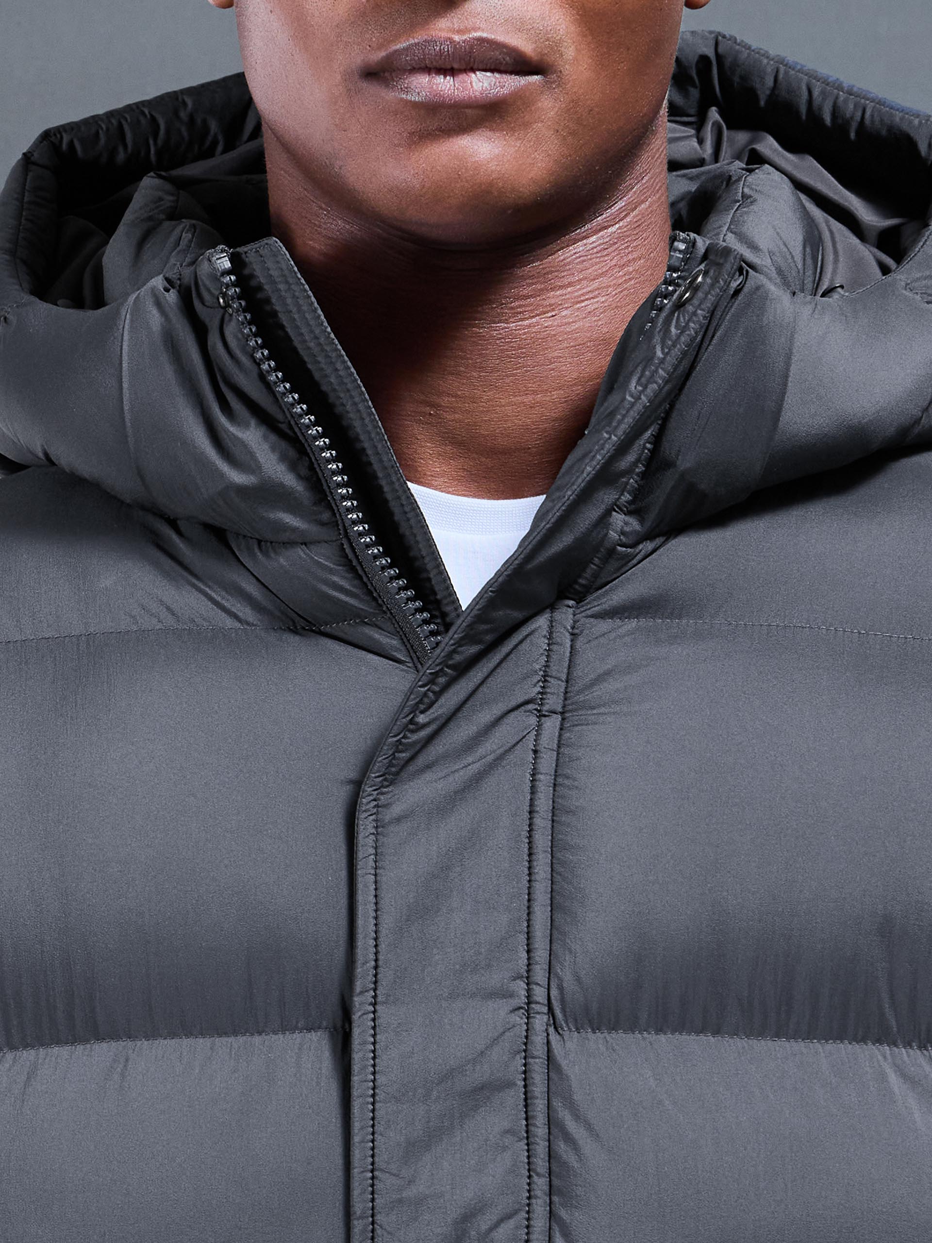 Mens Matte Mid Length Puffer Jacket in Grey