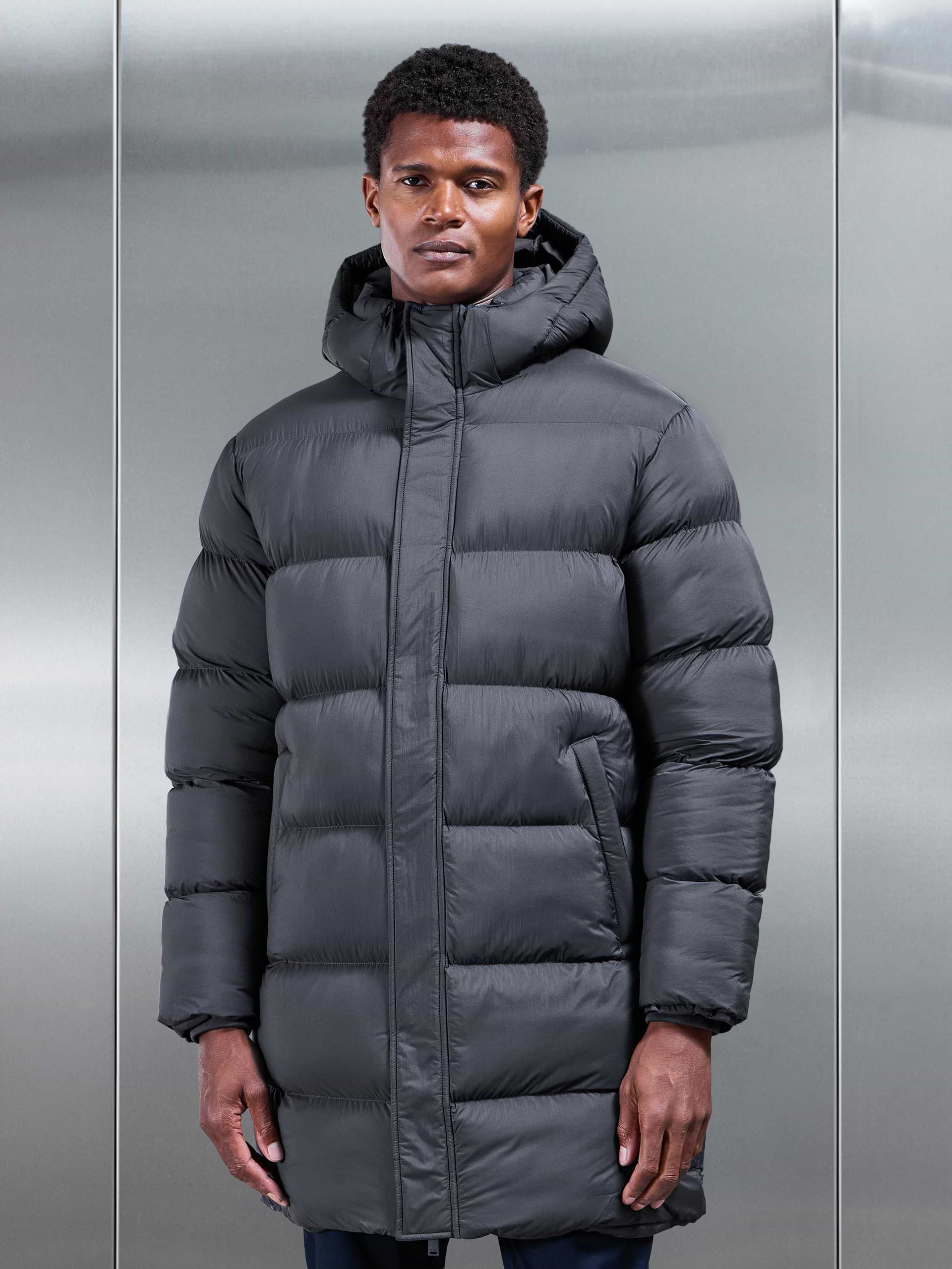 Matte Mid Length Puffer Jacket in Grey