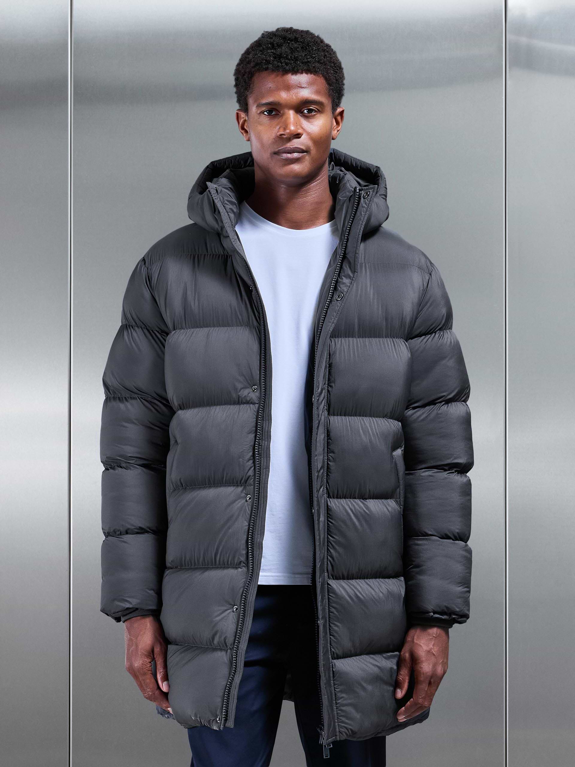 Matte Mid Length Puffer Jacket in Grey